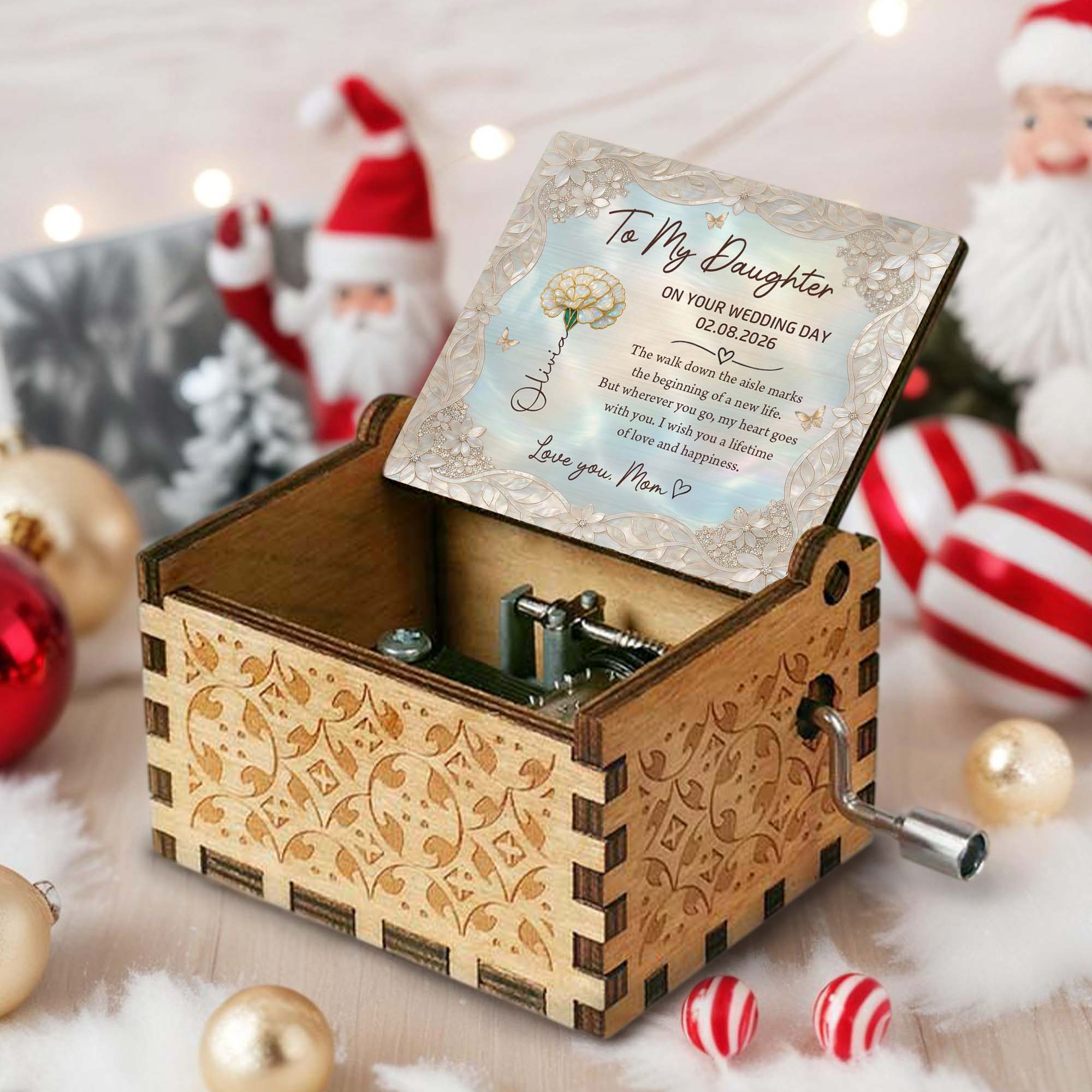 Personalized Music Box Custom Flower Design Gift for Daughter Wedding Day