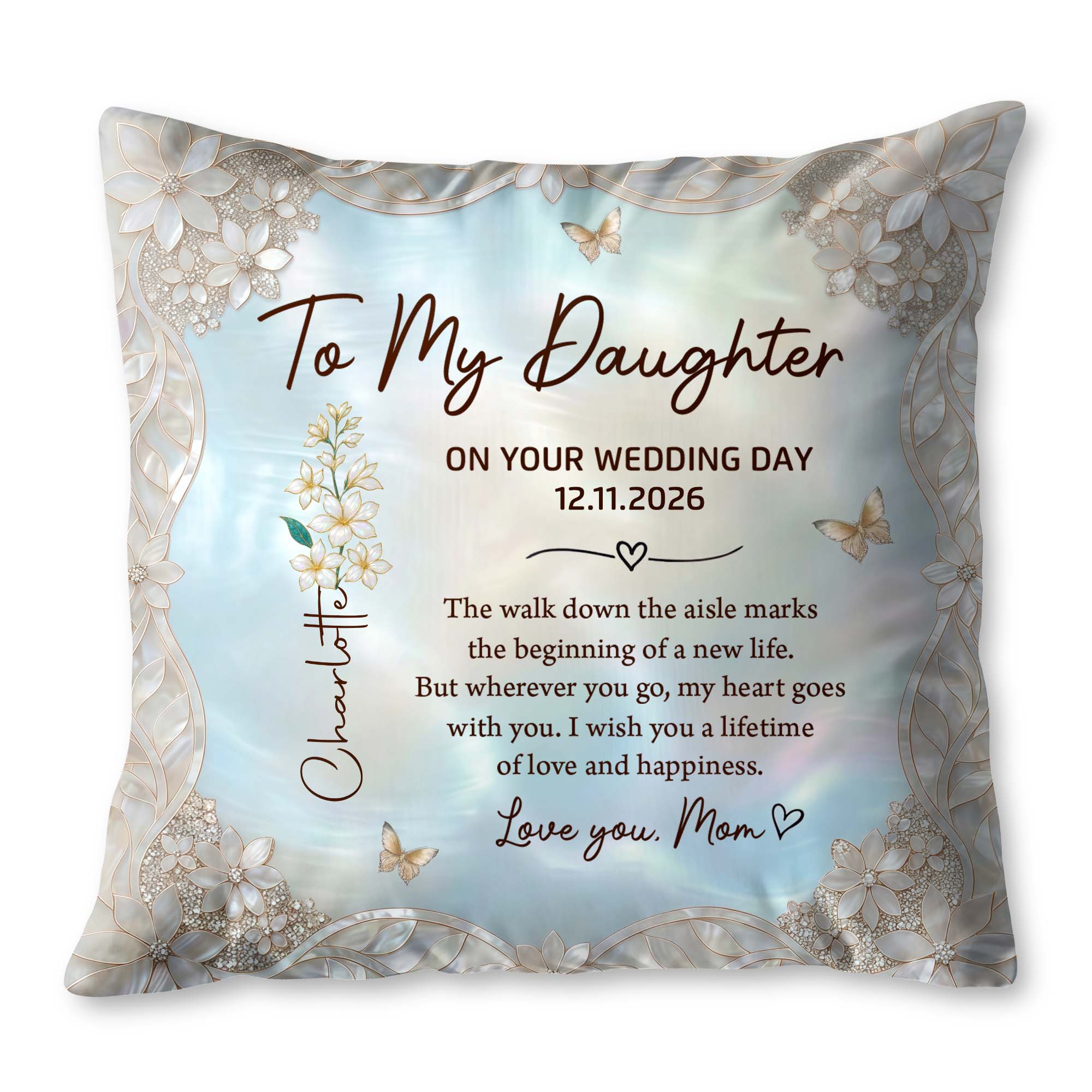 Personalized Wedding Day Pillow Gift for Daughter Birth Month Flowers