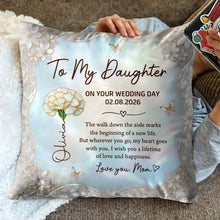 Load image into Gallery viewer, Personalized Wedding Day Pillow Gift for Daughter Birth Month Flowers
