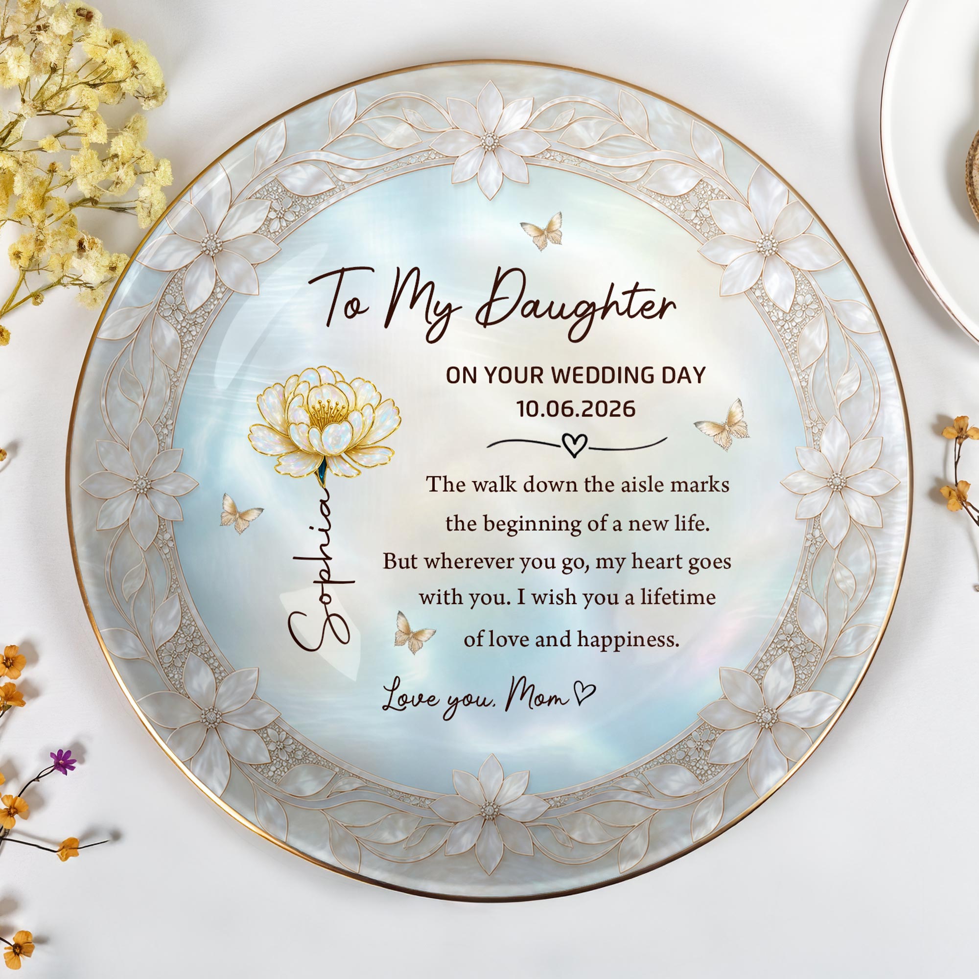 Personalized Ceramic Jewelry Dish Birth Month Flowers Gift for Daughter