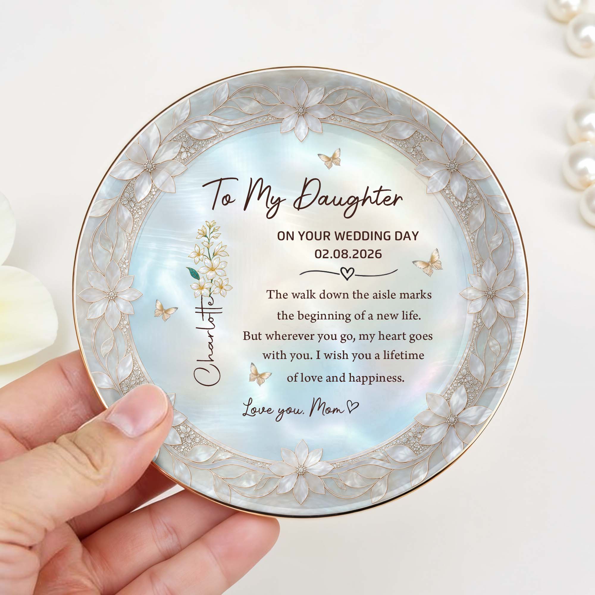 Personalized Ceramic Jewelry Dish Birth Month Flowers Gift for Daughter