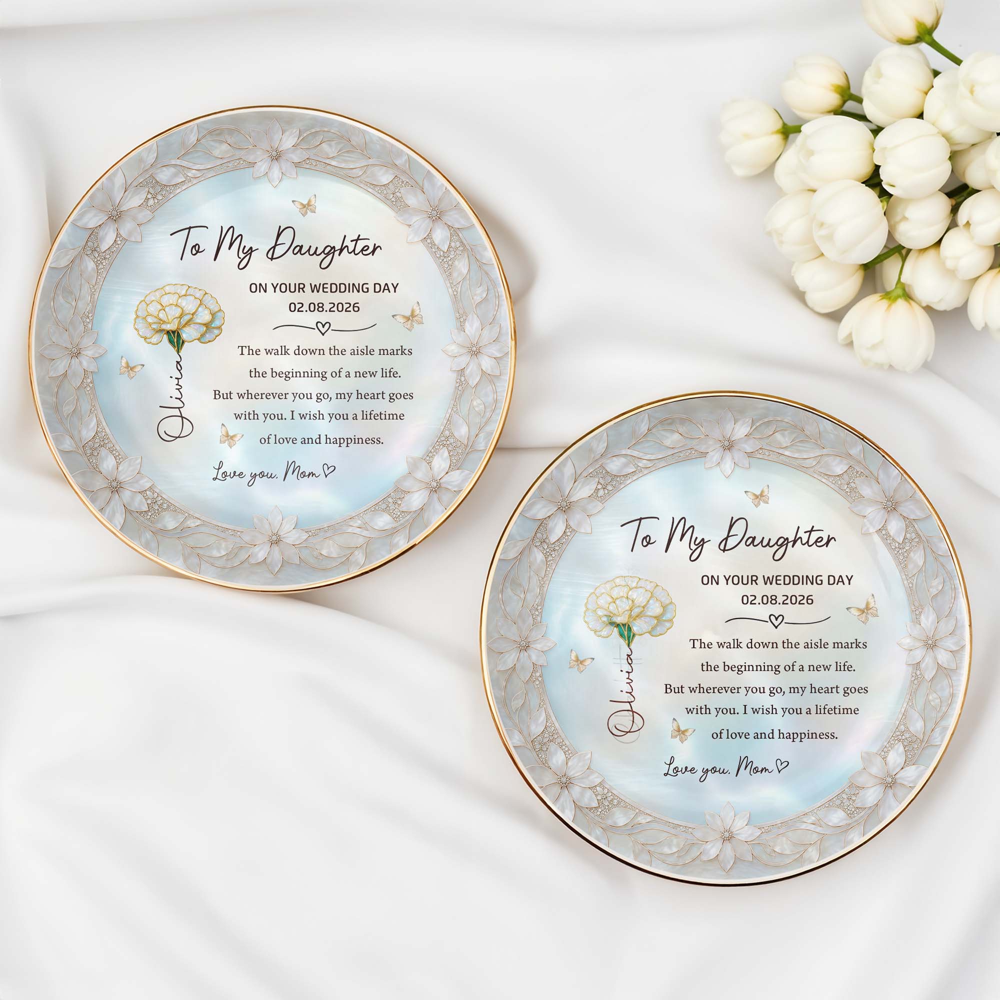 Personalized Ceramic Jewelry Dish Birth Month Flowers Gift for Daughter