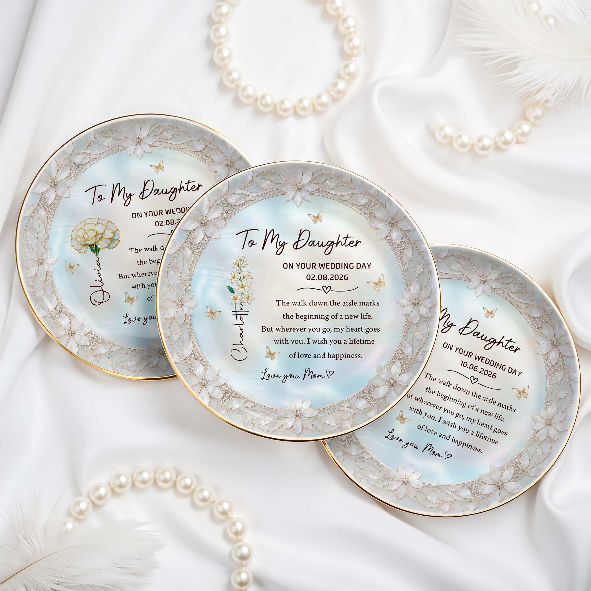 Personalized Ceramic Jewelry Dish Birth Month Flowers Gift for Daughter