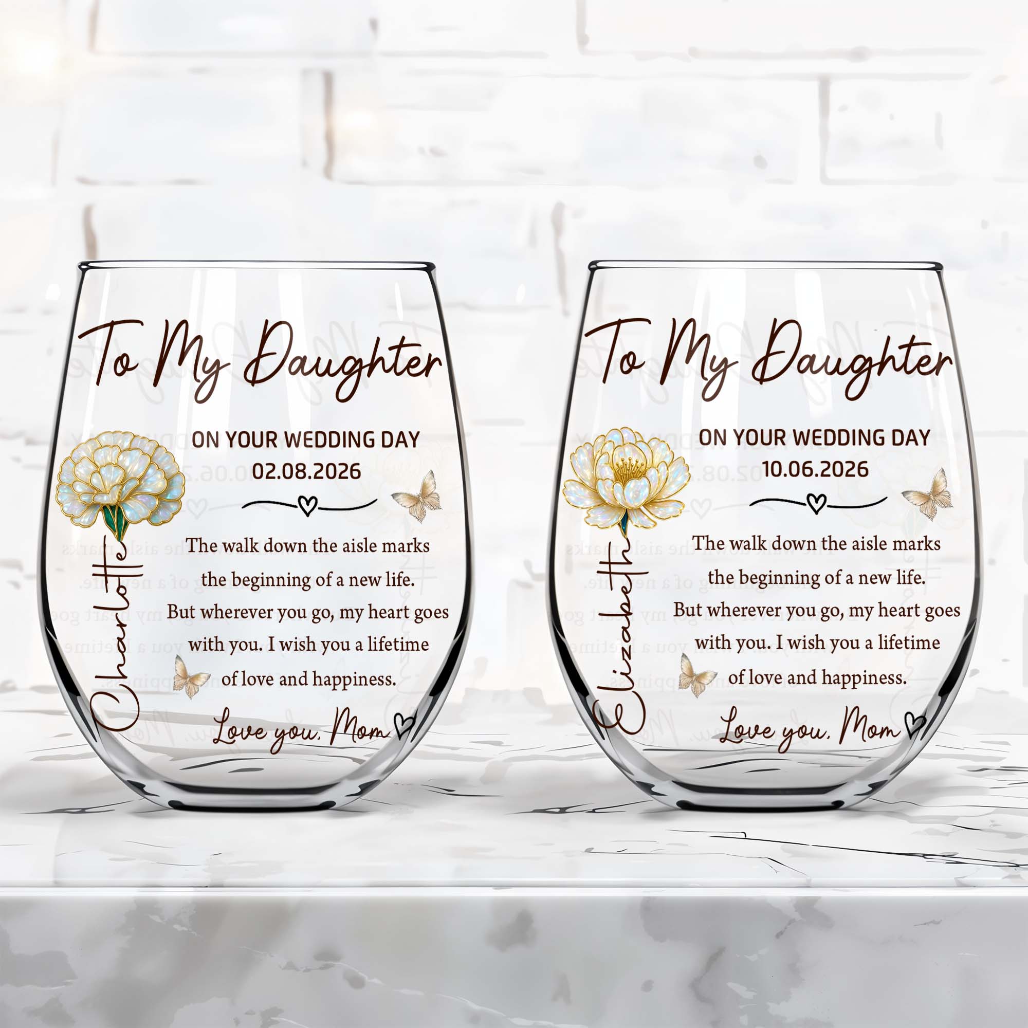 Personalized Stemless Wine Glass Custom Name Gift for Daughter Wedding Day