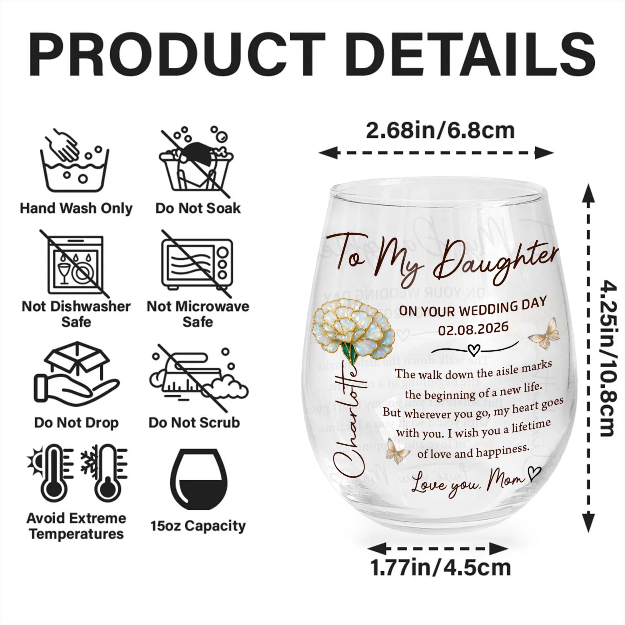 Personalized Stemless Wine Glass Custom Name Gift for Daughter Wedding Day