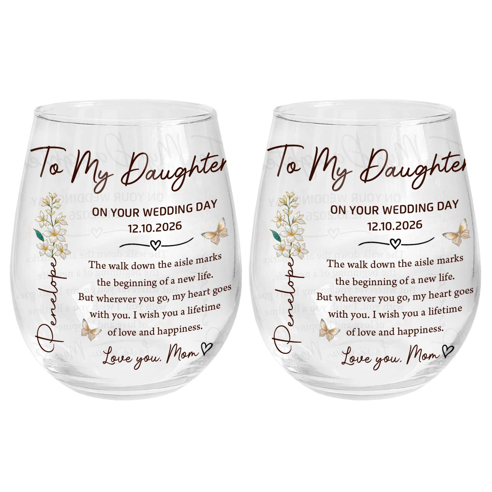 Personalized Stemless Wine Glass Custom Name Gift for Daughter Wedding Day