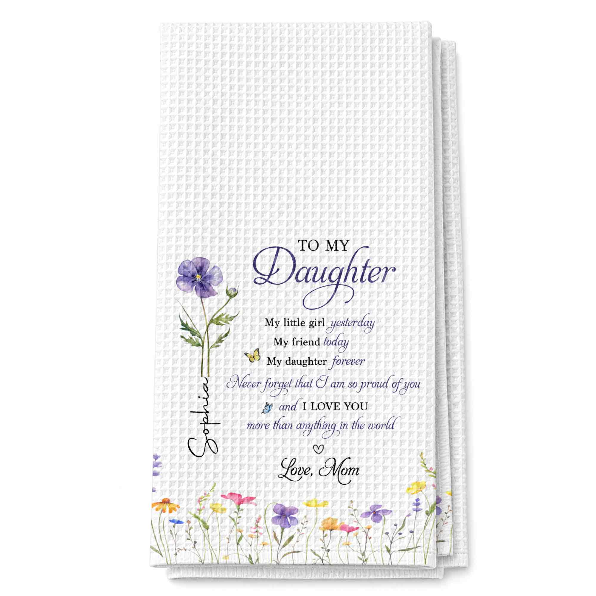 Personalized Kitchen Towel Birth Month Flowers Gift for Daughter