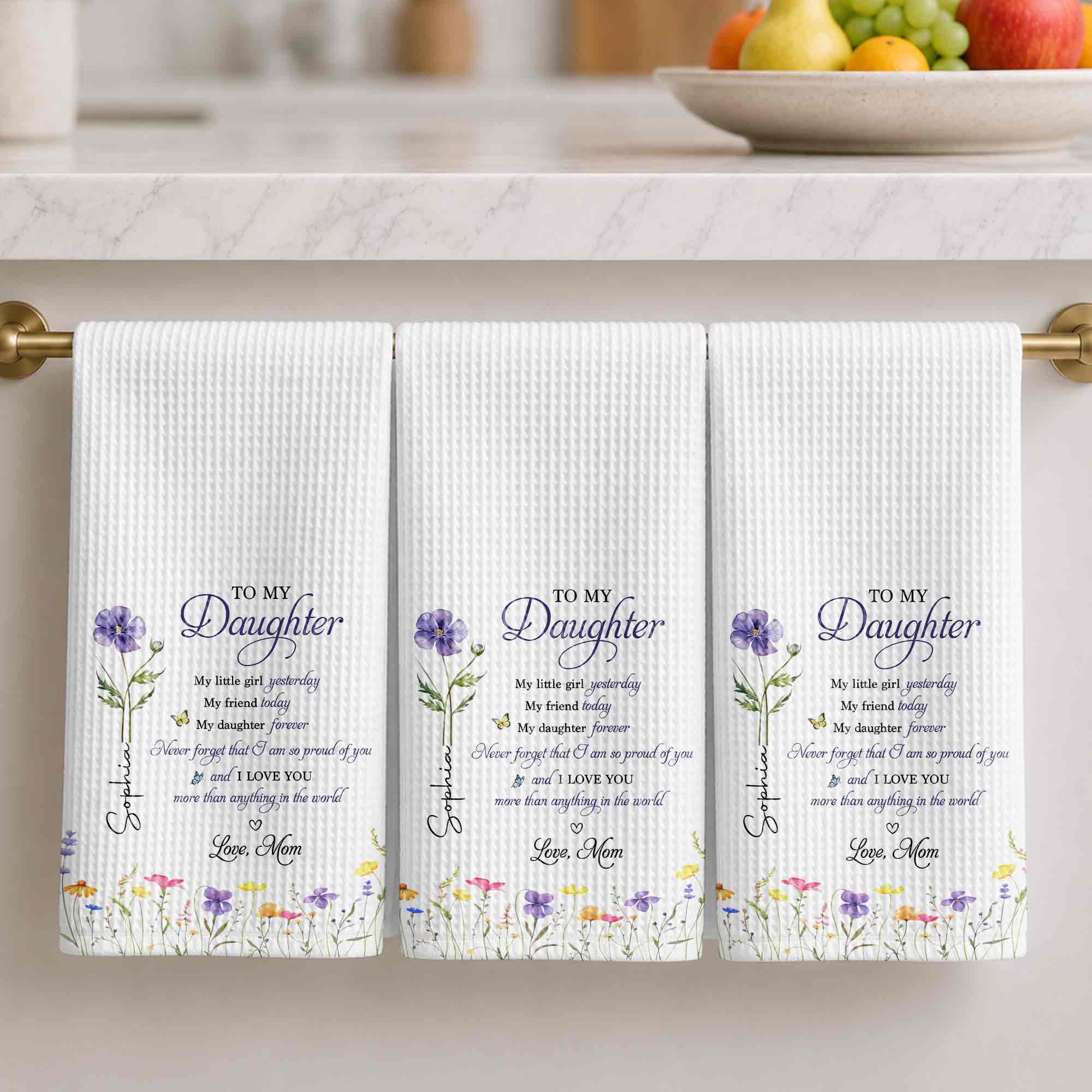 Personalized Kitchen Towel Birth Month Flowers Gift for Daughter