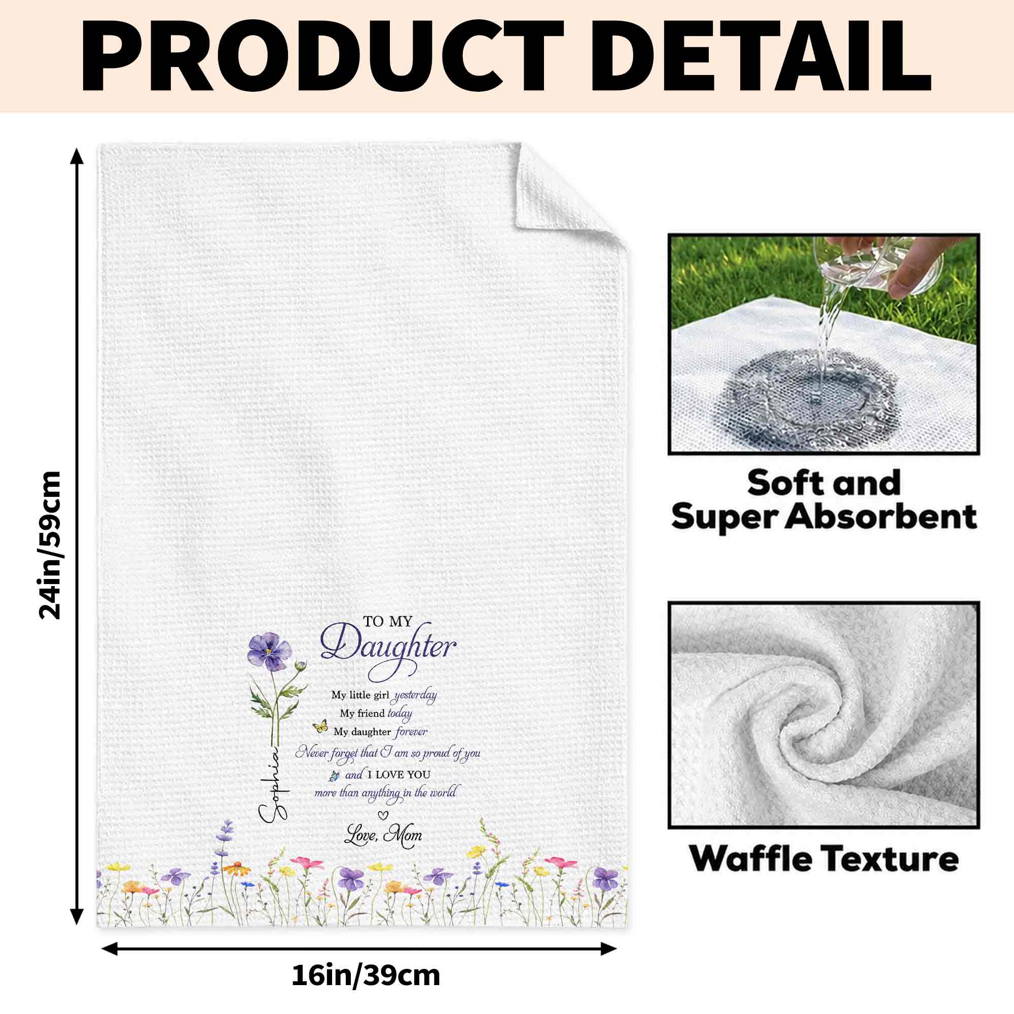 Personalized Kitchen Towel Birth Month Flowers Gift for Daughter