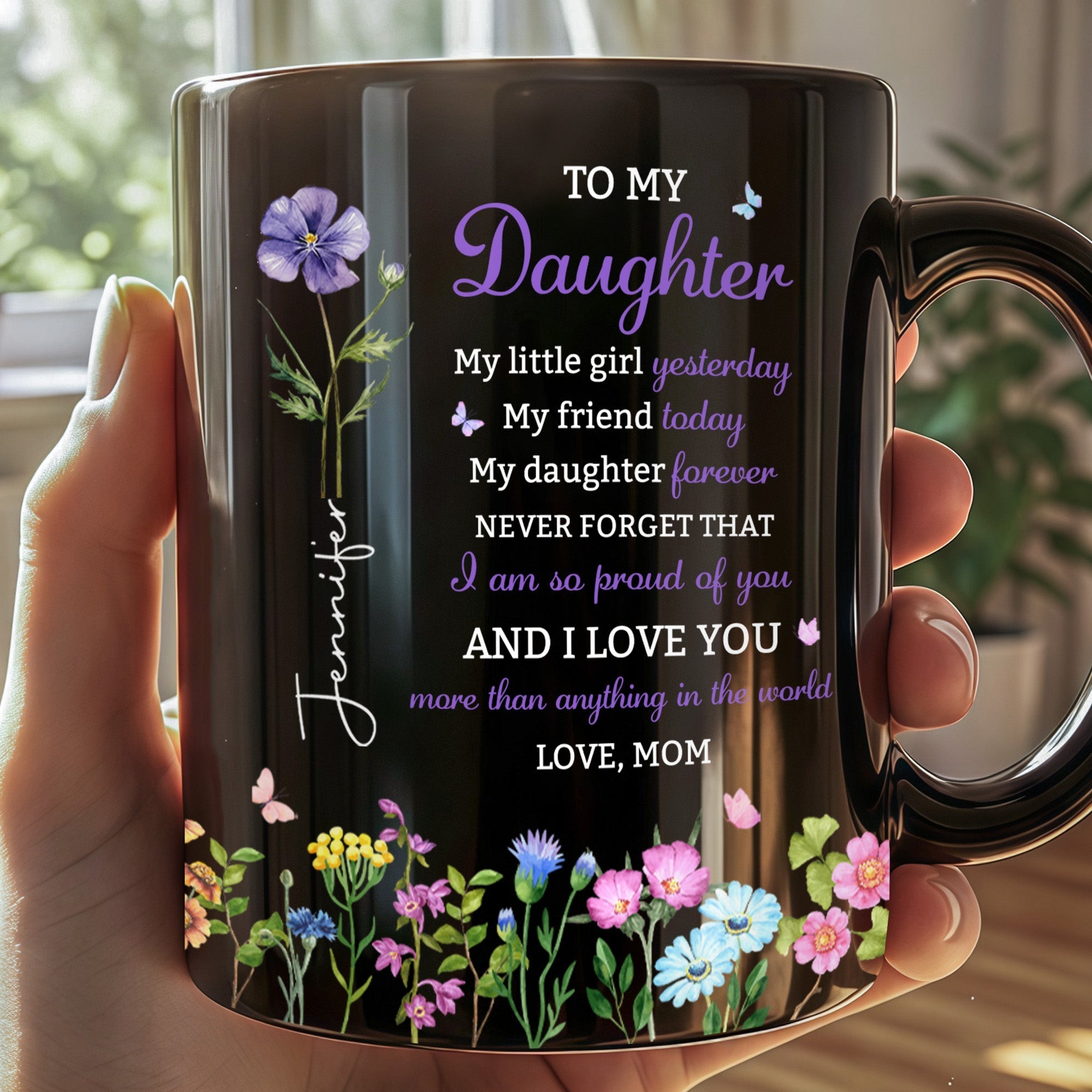 Personalized Black Mug Custom Message Gift for Daughter