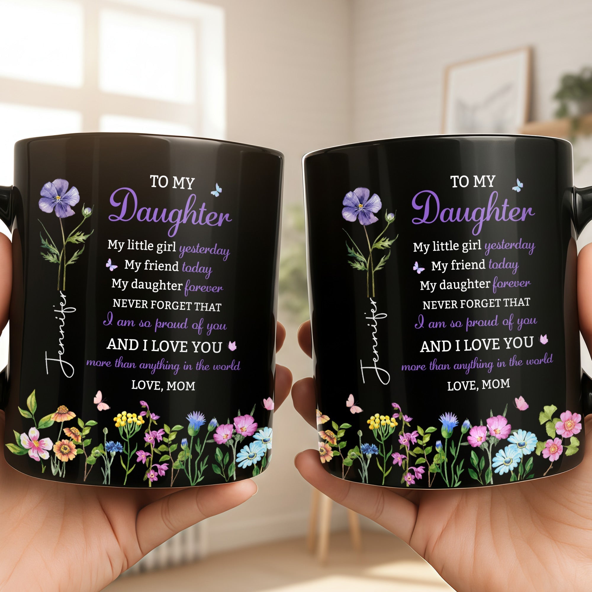 Personalized Black Mug Custom Message Gift for Daughter