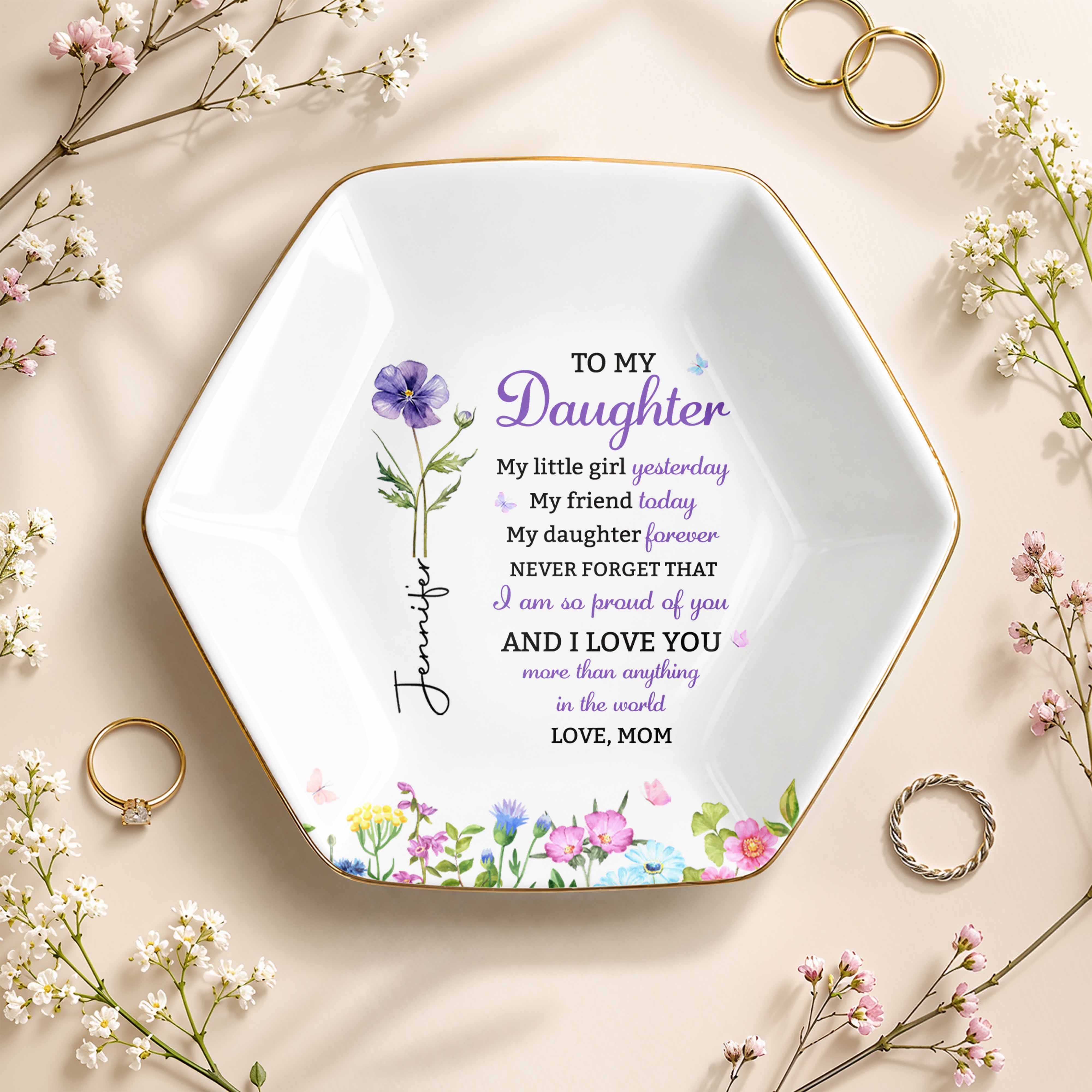 Personalized Hexagonal Jewelry Dish Custom Gift for Daughter