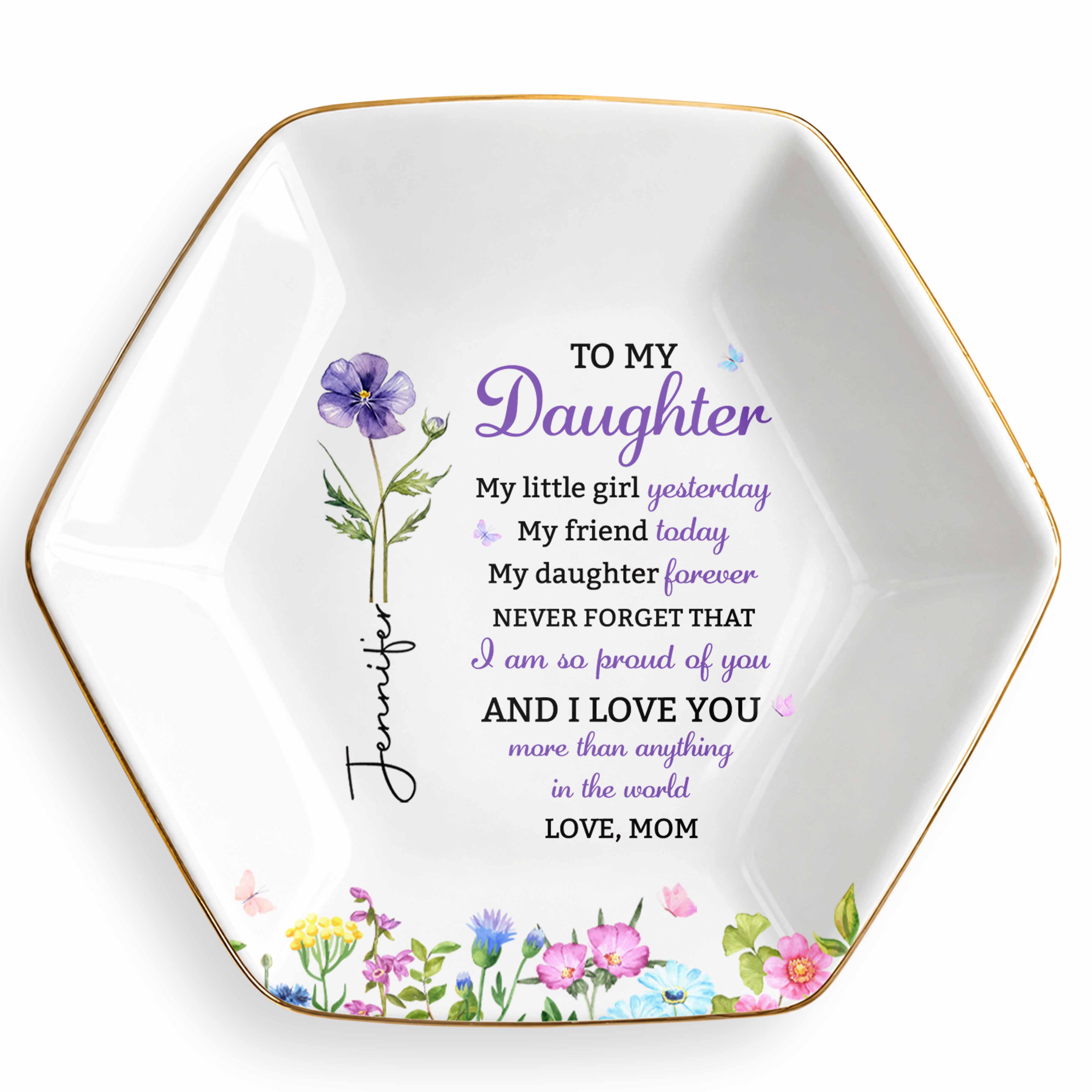 Personalized Hexagonal Jewelry Dish Custom Gift for Daughter