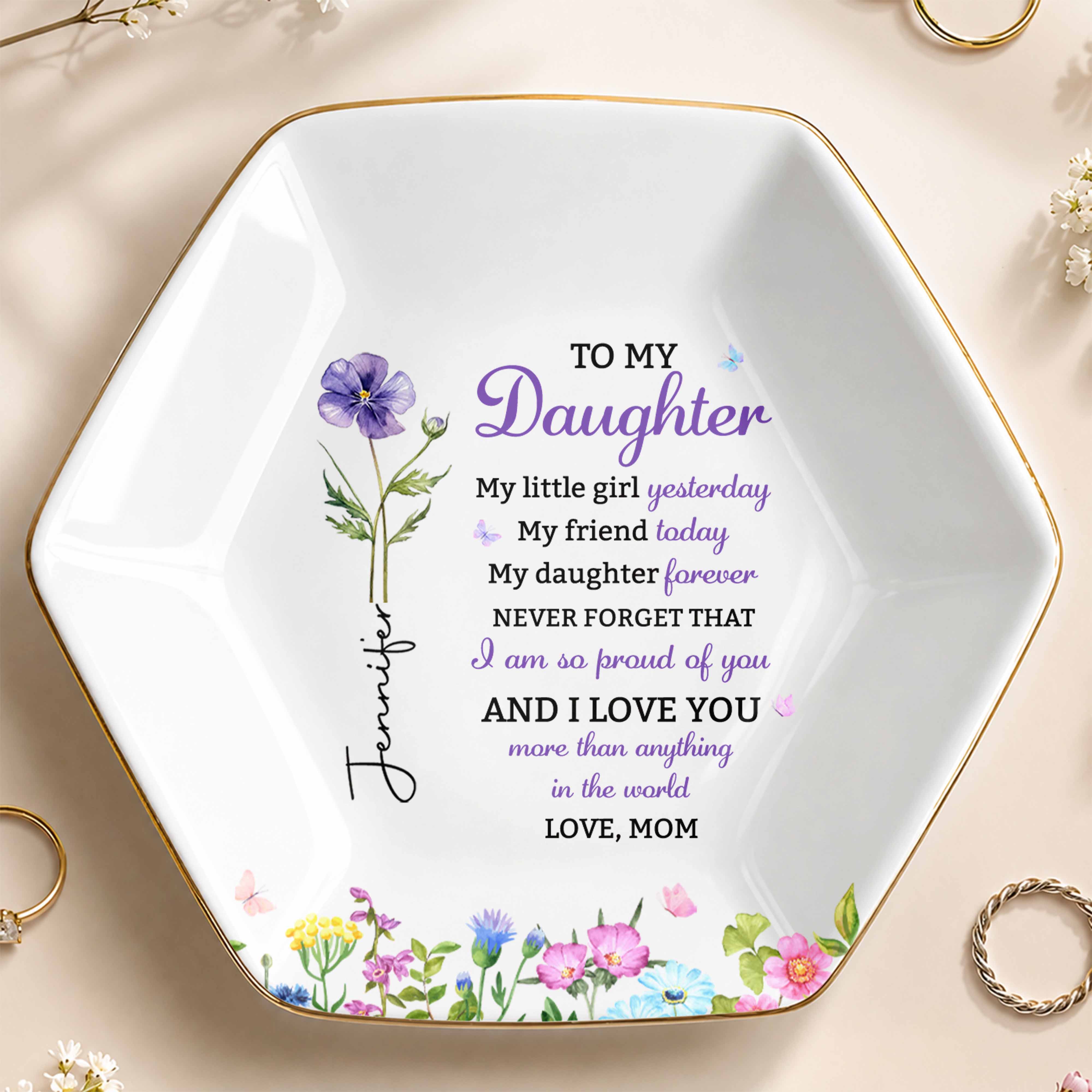 Personalized Hexagonal Jewelry Dish Custom Gift for Daughter
