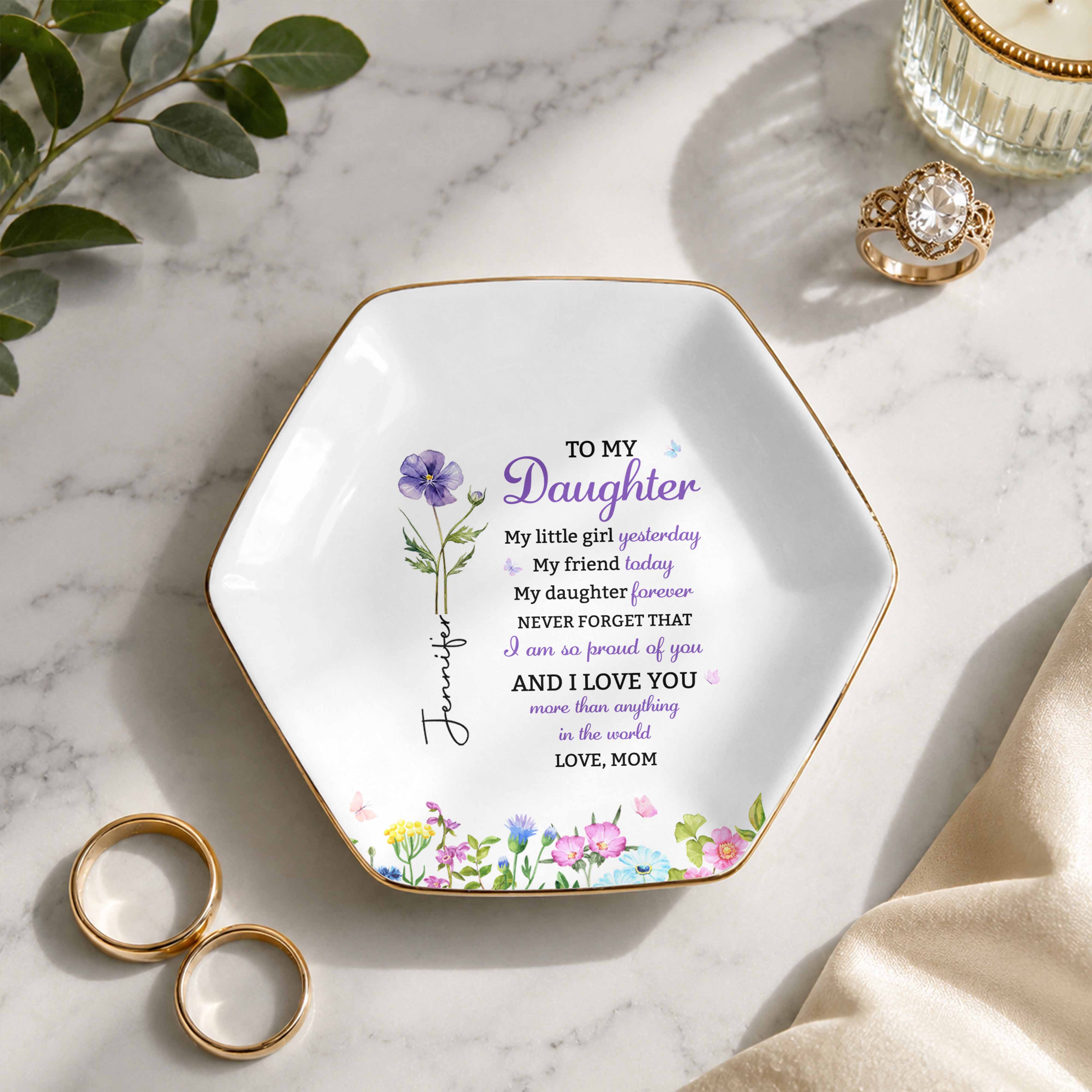 Personalized Hexagonal Jewelry Dish Custom Gift for Daughter