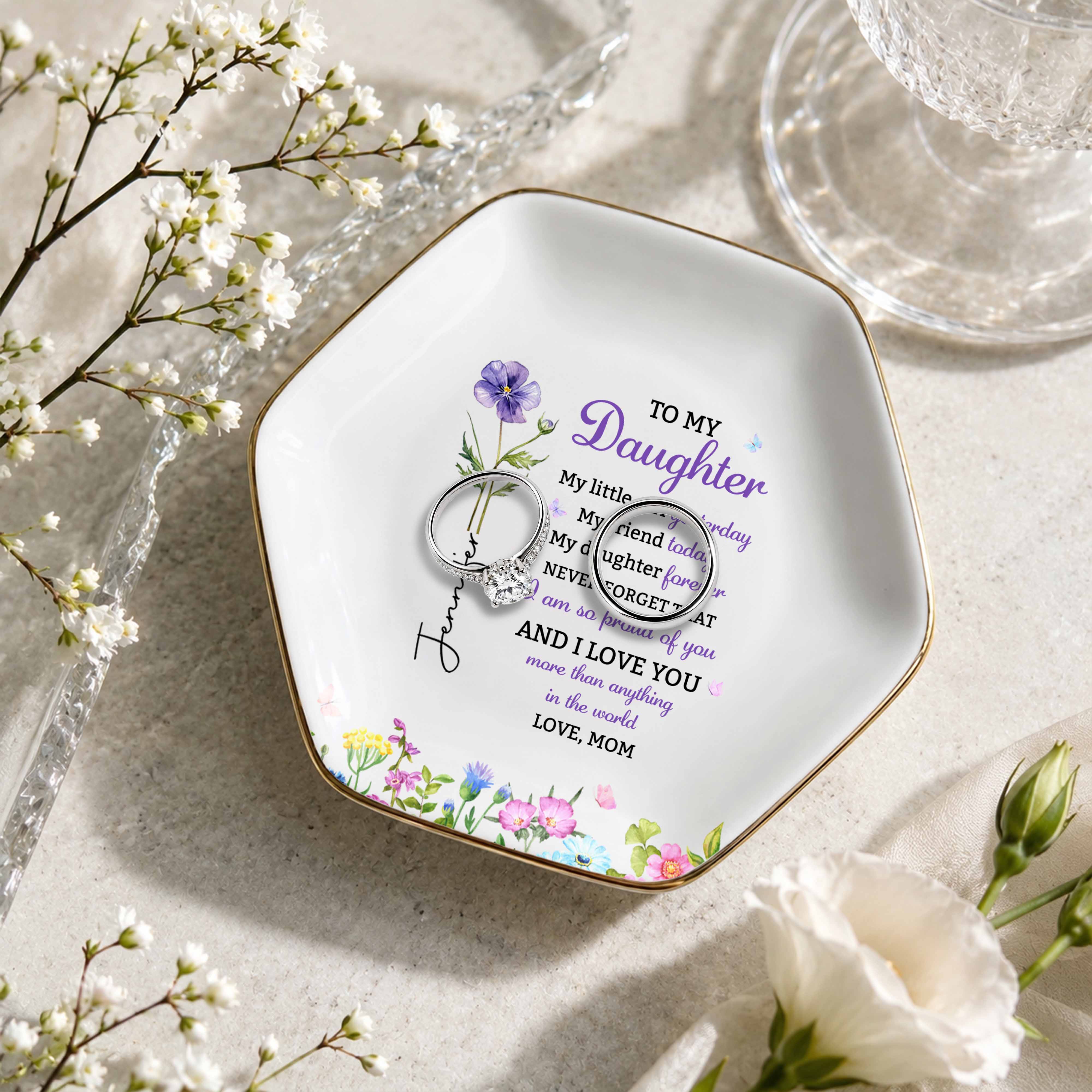 Personalized Hexagonal Jewelry Dish Custom Gift for Daughter