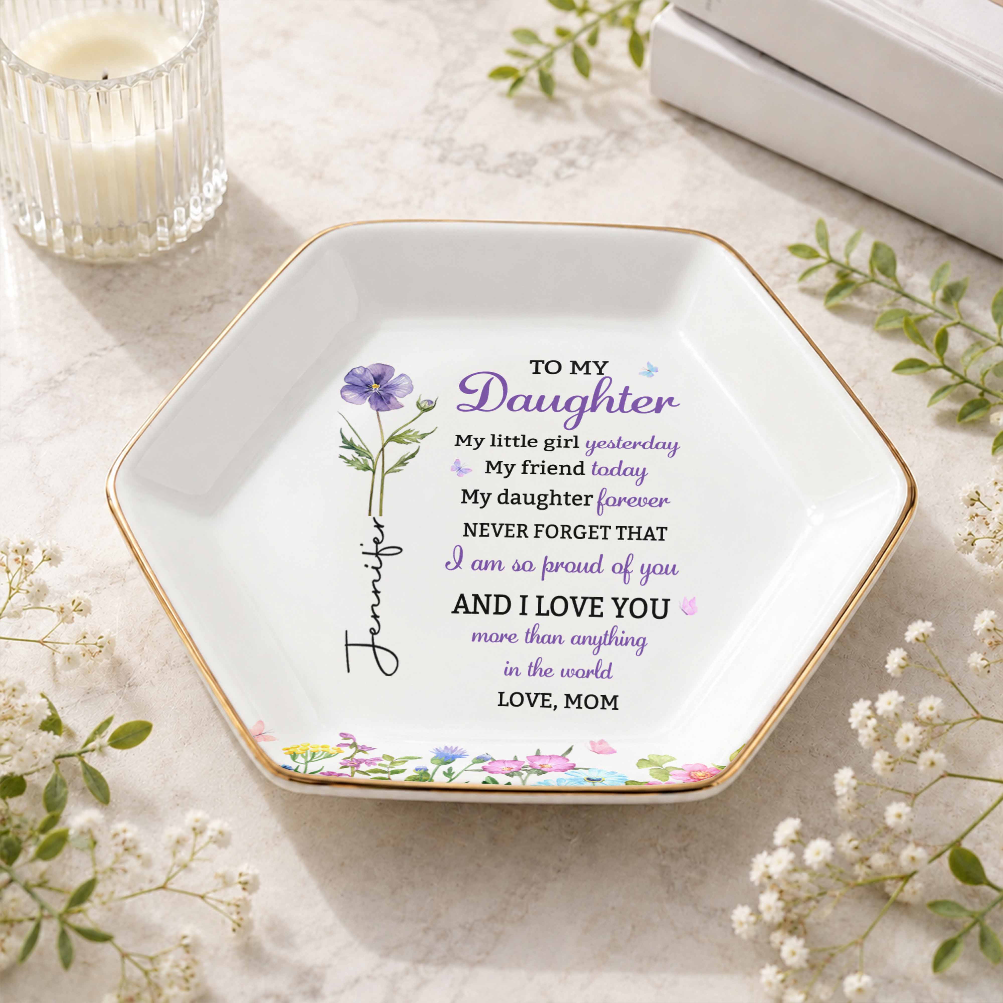 Personalized Hexagonal Jewelry Dish Custom Gift for Daughter