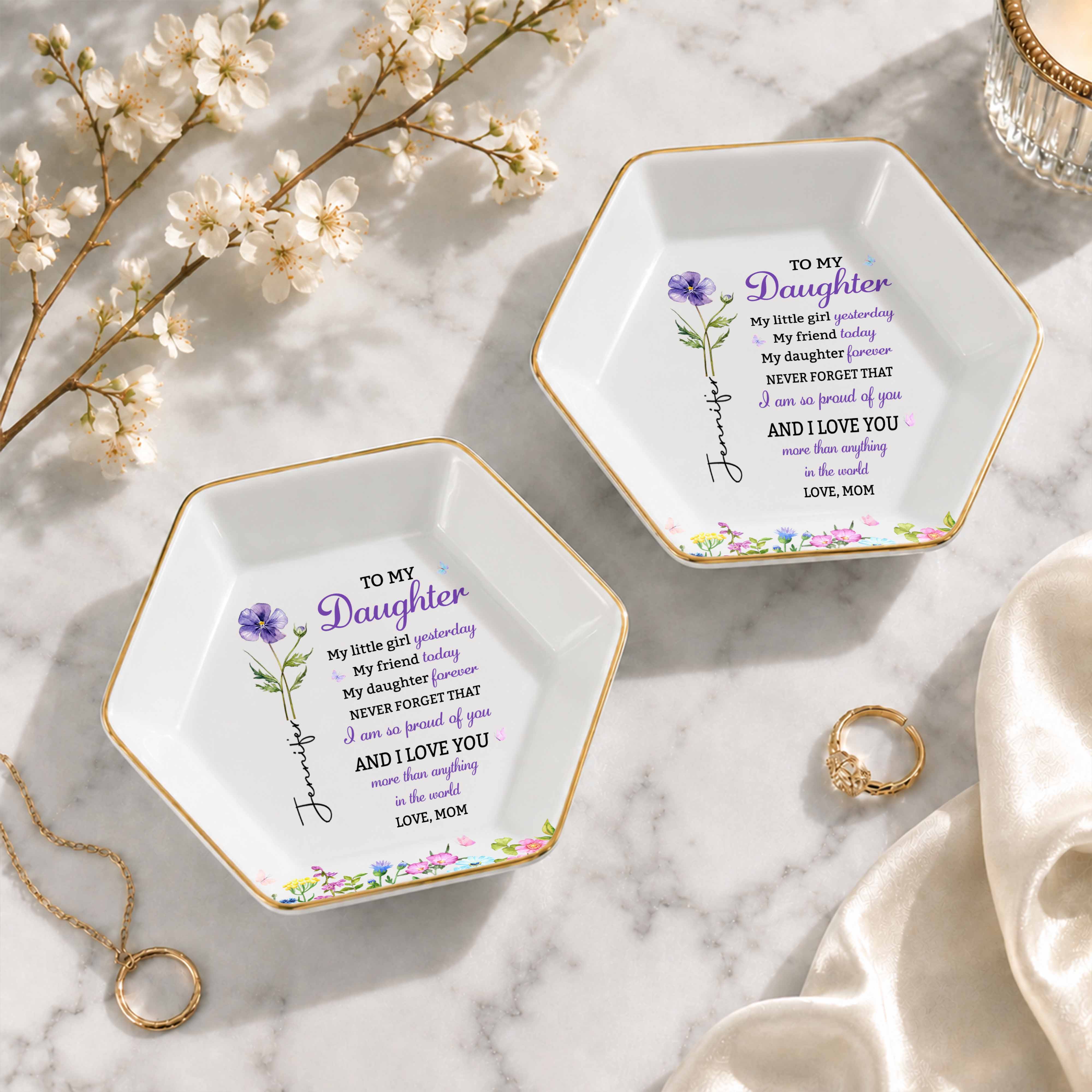 Personalized Hexagonal Jewelry Dish Custom Gift for Daughter