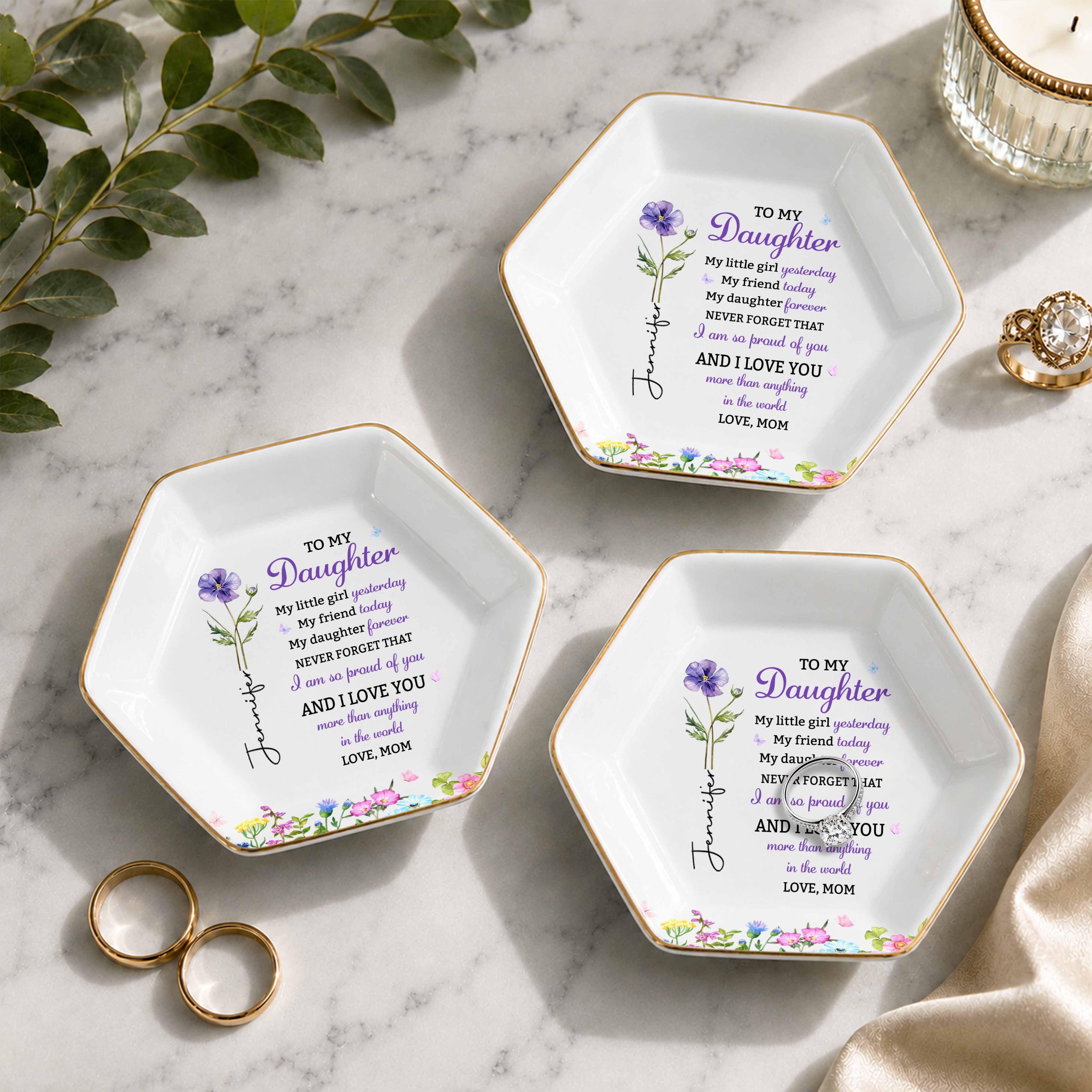 Personalized Hexagonal Jewelry Dish Custom Gift for Daughter
