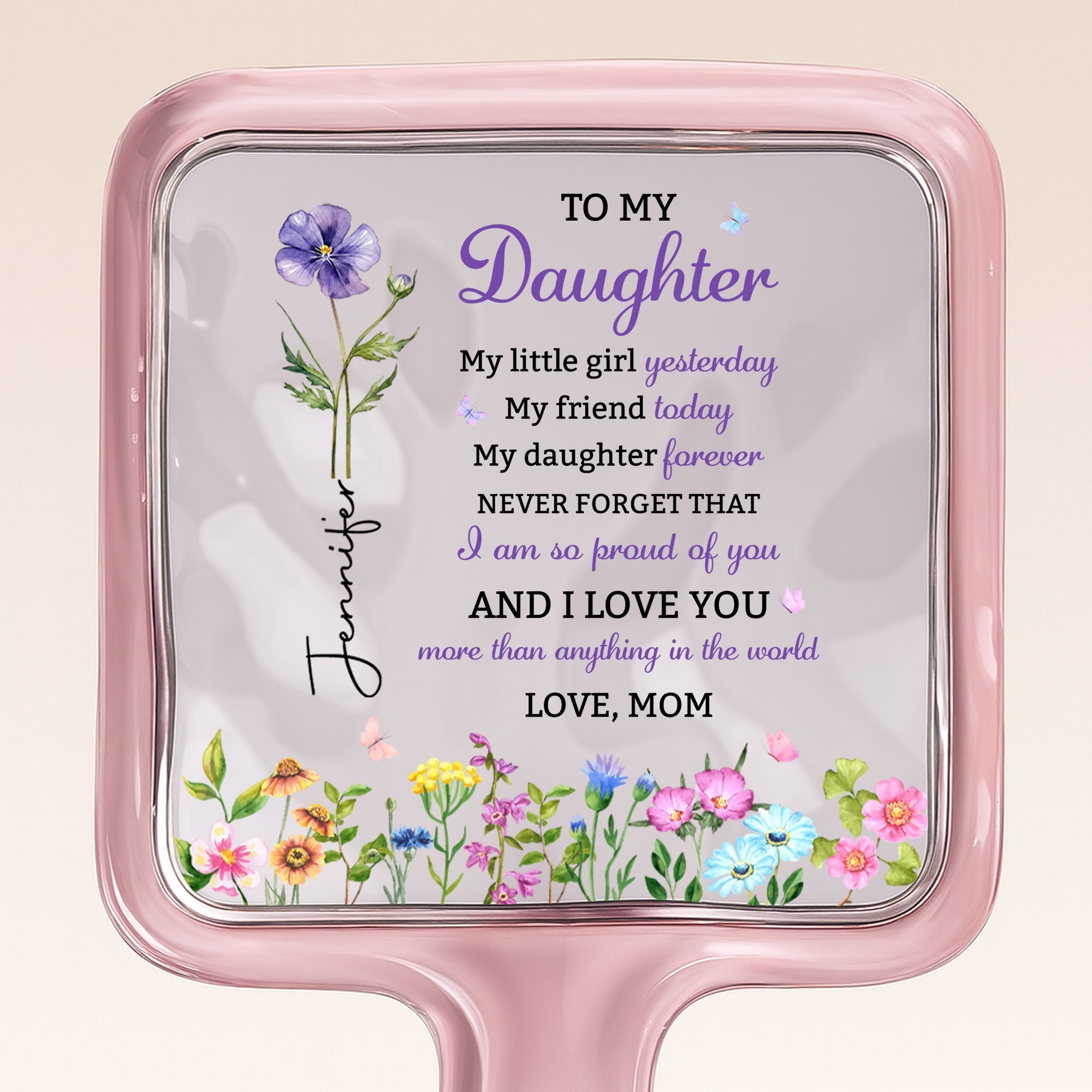 Personalized Handheld Mirror Custom Birth Month Flowers Gift for Daughter