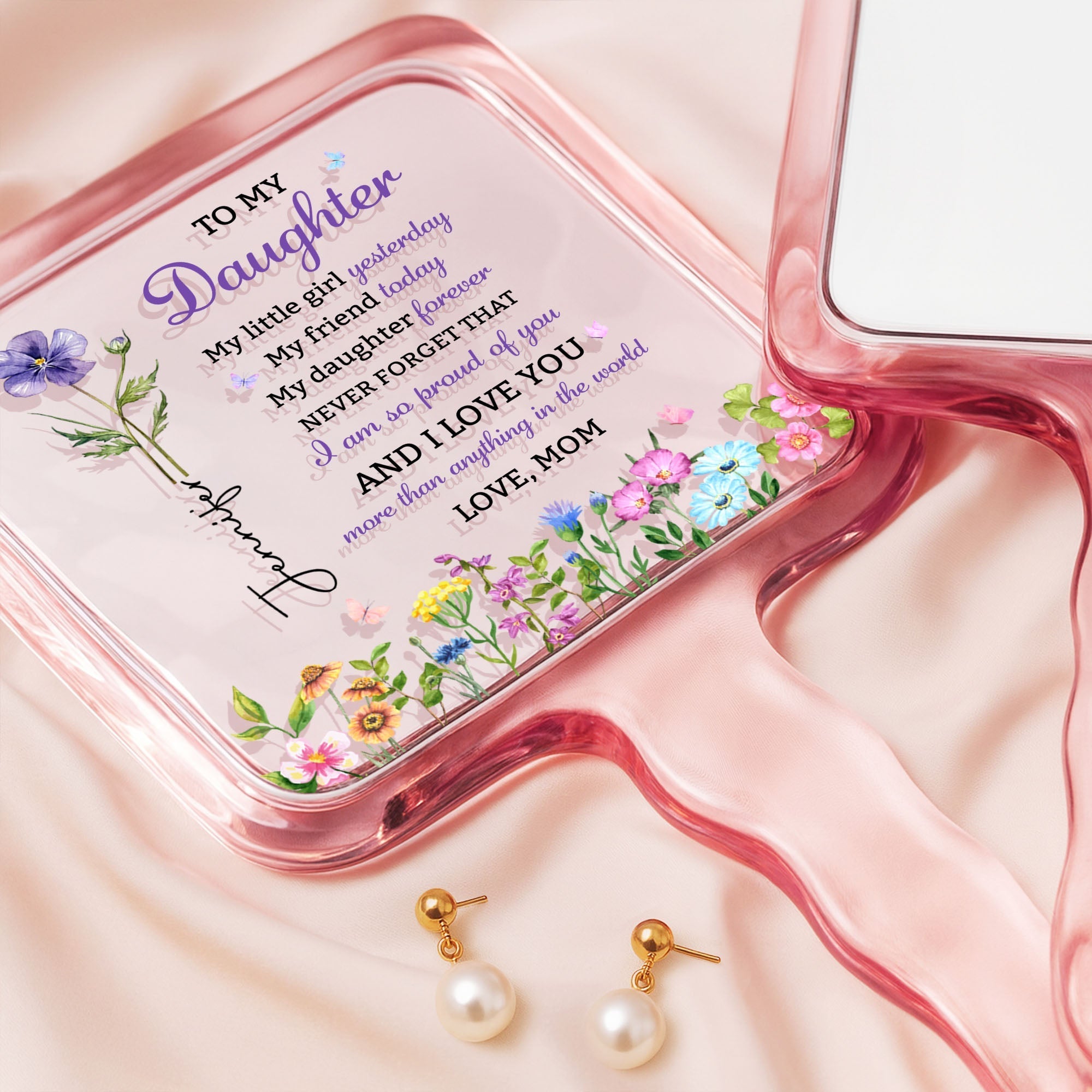Personalized Handheld Mirror Custom Birth Month Flowers Gift for Daughter