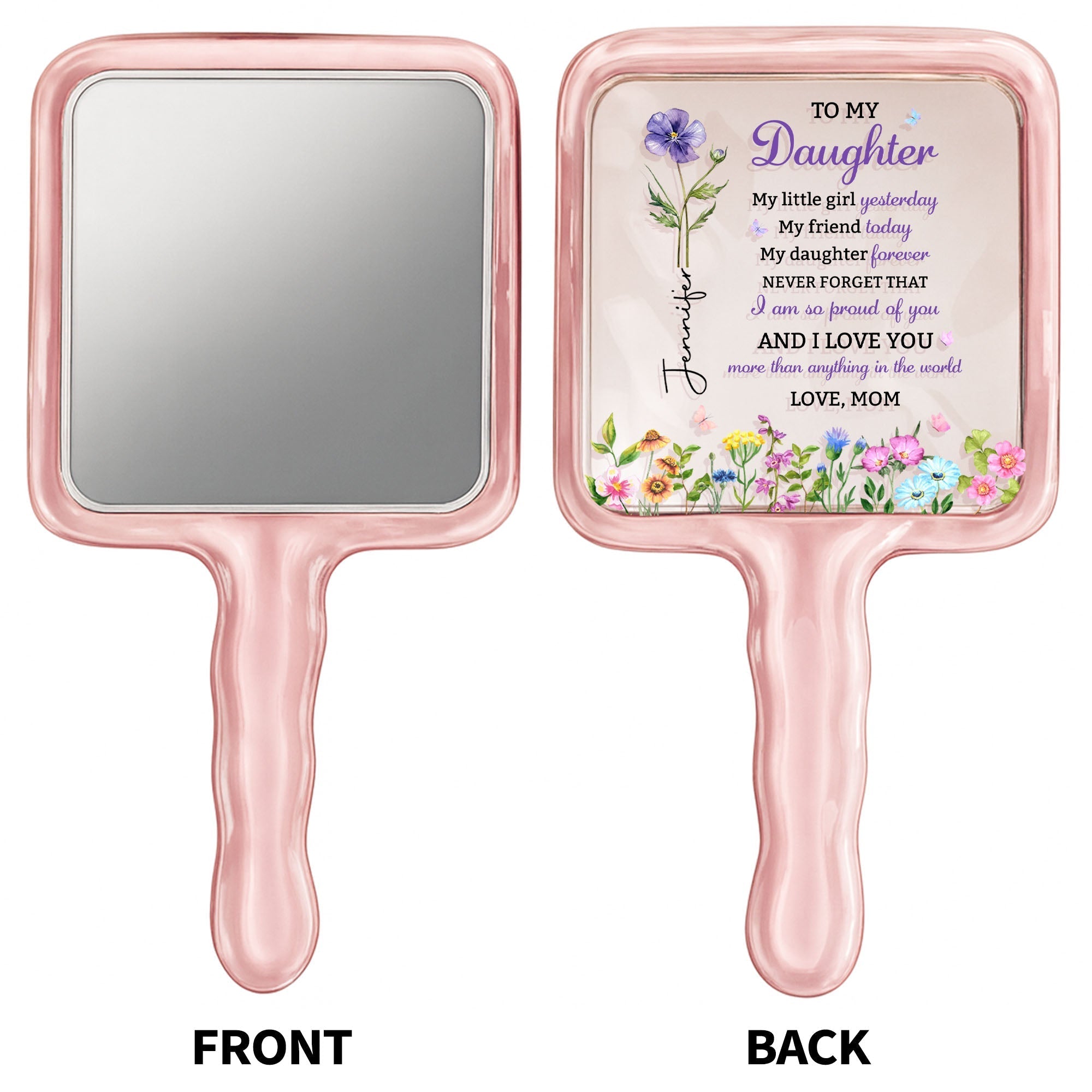 Personalized Handheld Mirror Custom Birth Month Flowers Gift for Daughter