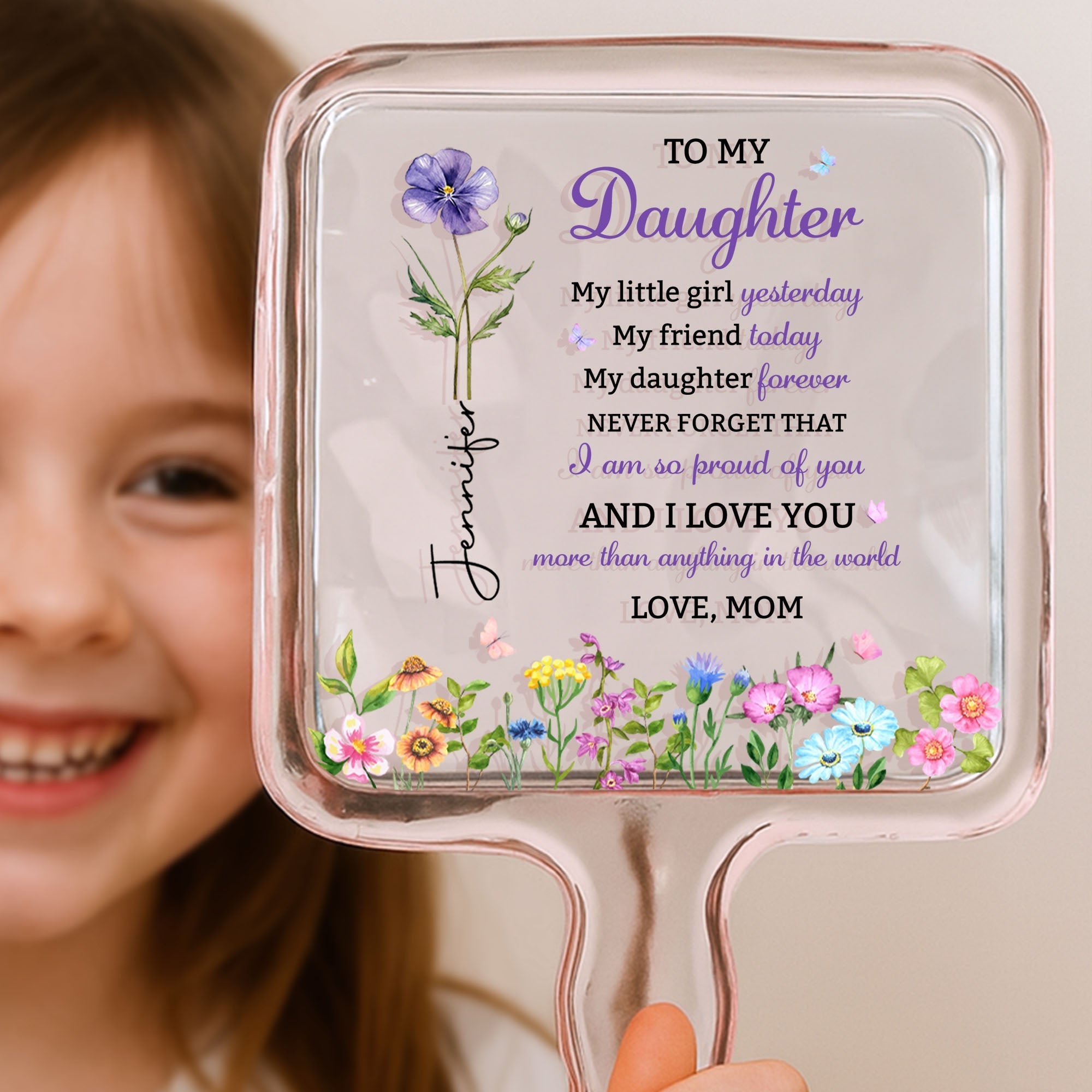 Personalized Handheld Mirror Custom Birth Month Flowers Gift for Daughter
