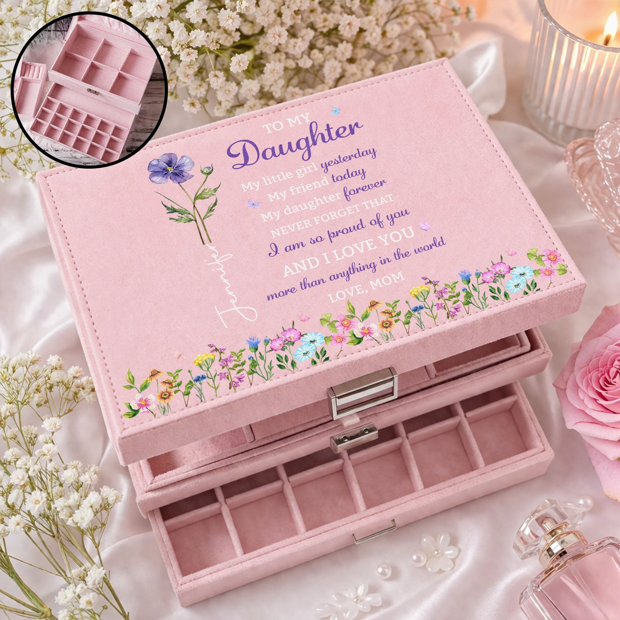 Personalized Jewelry Storage Box Custom Name Gift for Daughter
