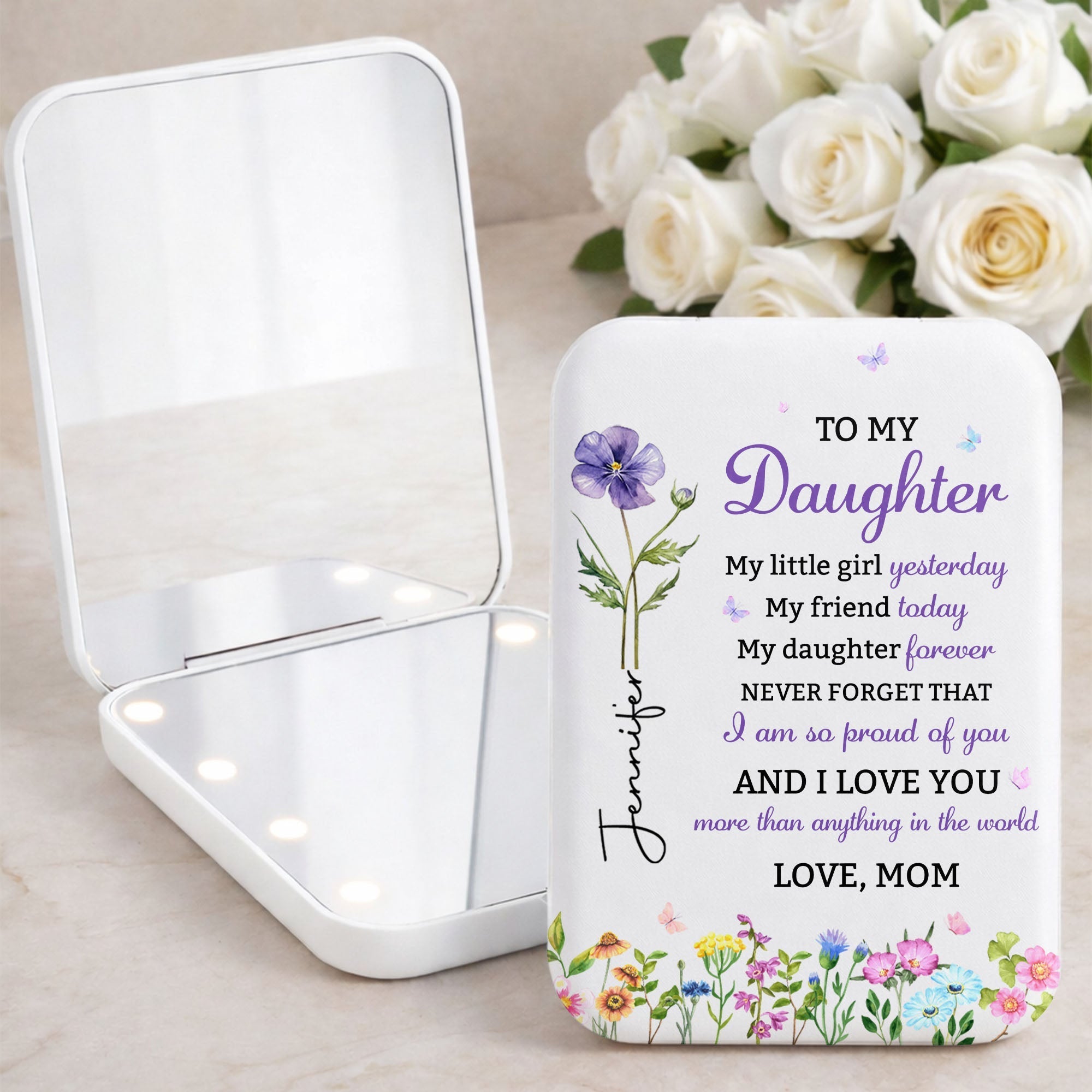 Personalized LED Pocket Mirror Custom Name Gift for Daughter