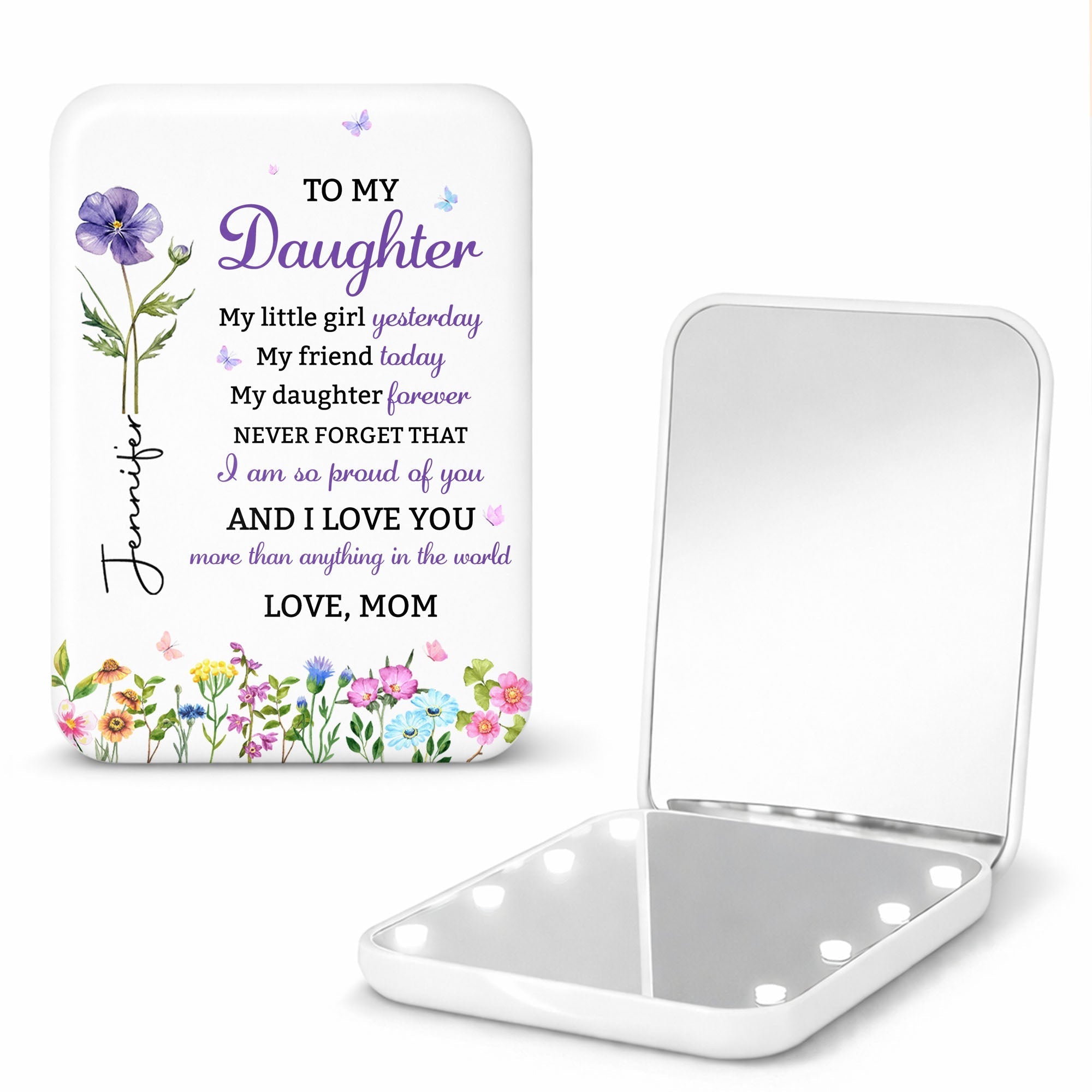 Personalized LED Pocket Mirror Custom Name Gift for Daughter