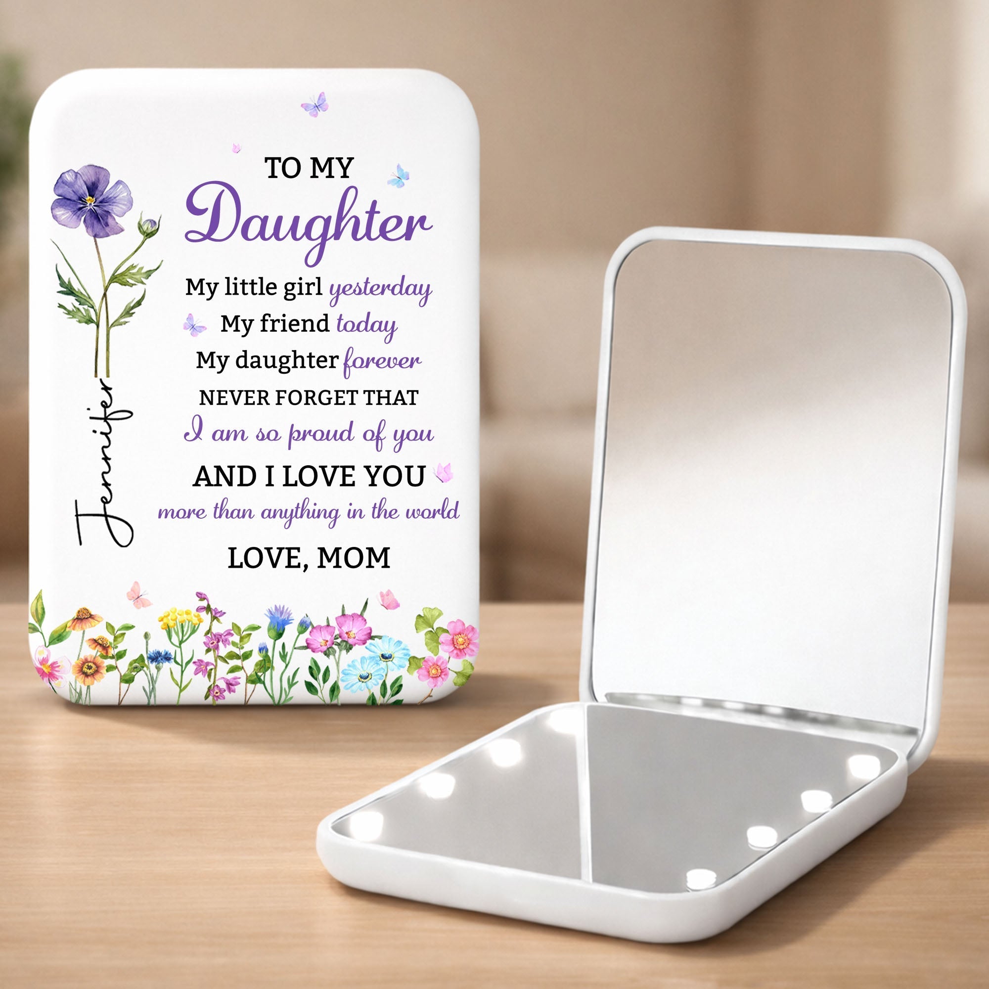 Personalized LED Pocket Mirror Custom Name Gift for Daughter