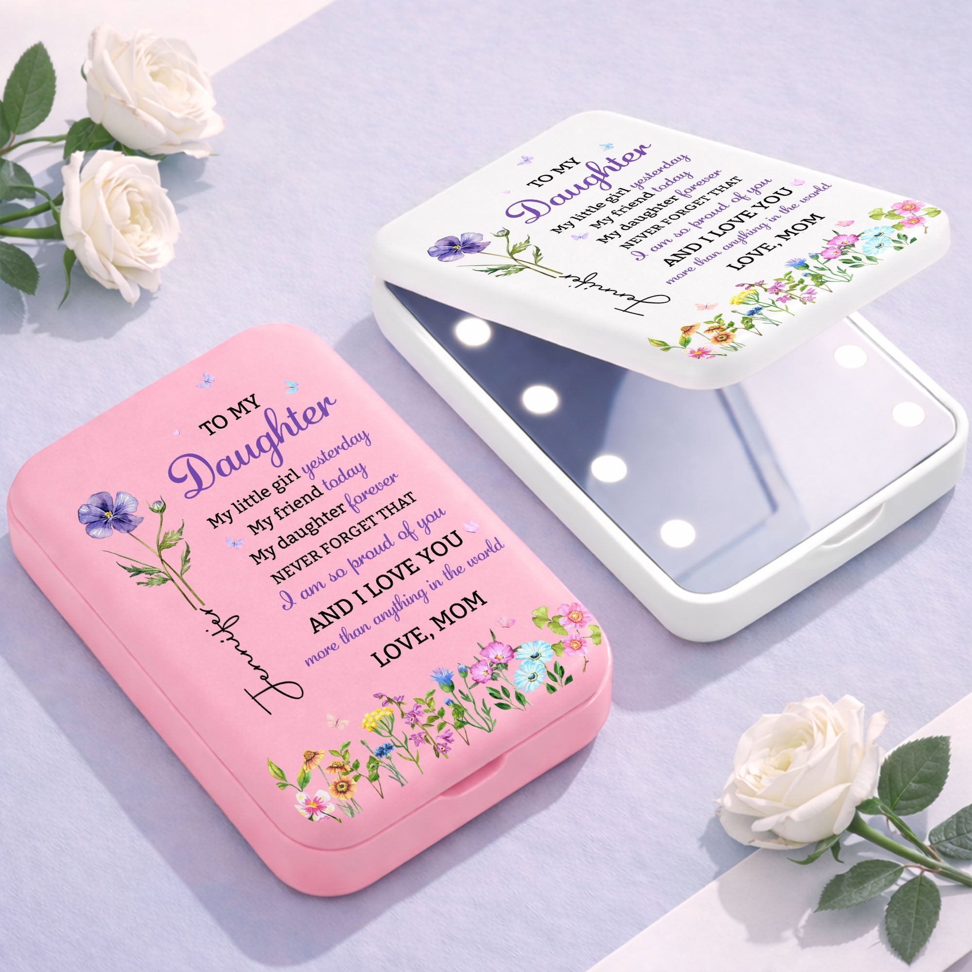 Personalized LED Pocket Mirror Custom Name Gift for Daughter