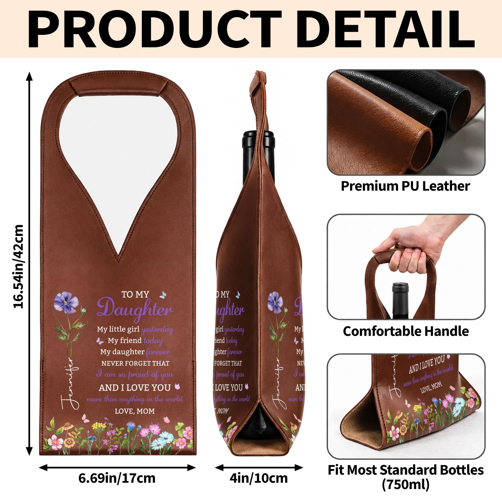 Personalized Leather Wine Bag Custom Name Gift for Daughter