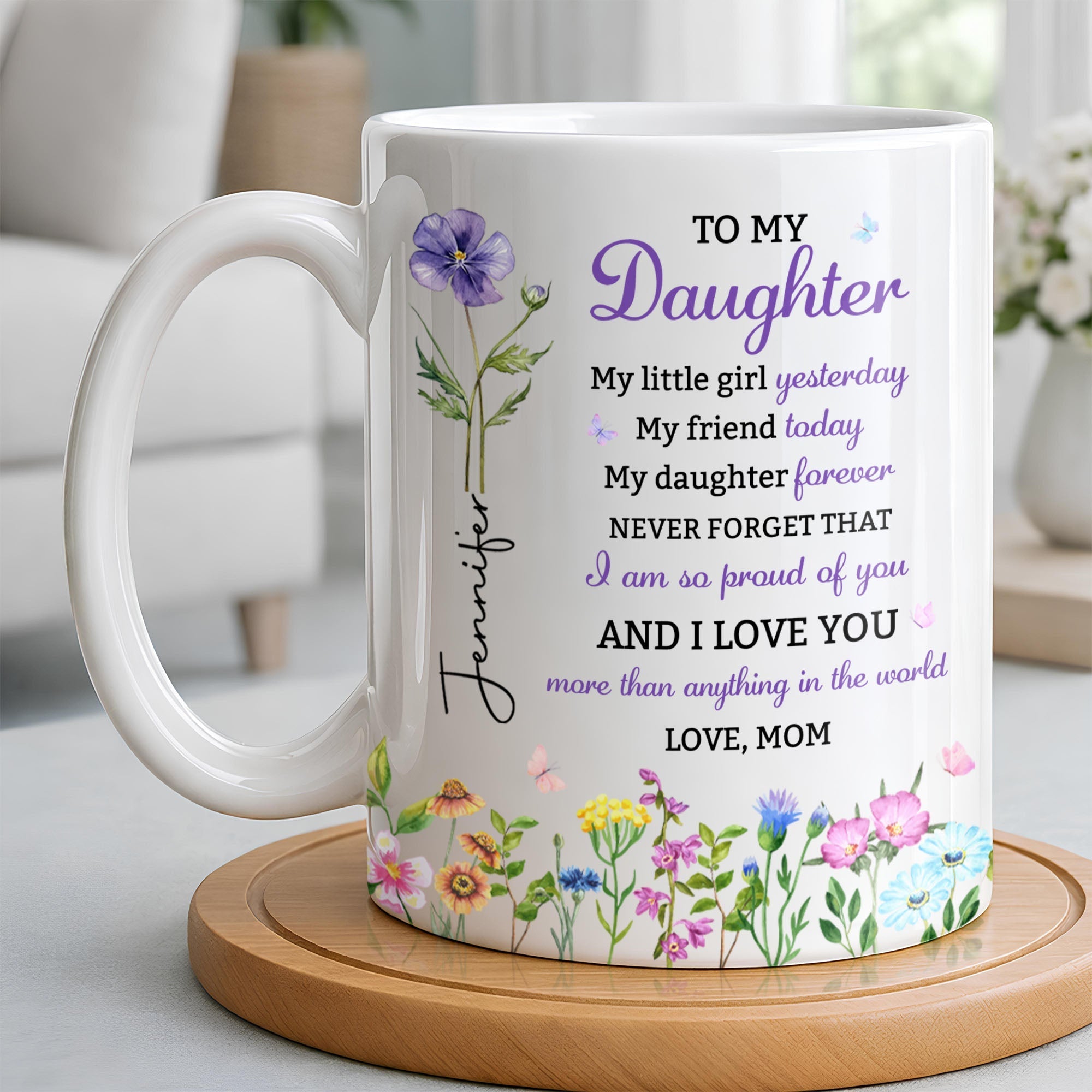 Personalized Floral Butterfly Coffee Mug Custom Gift for Daughter
