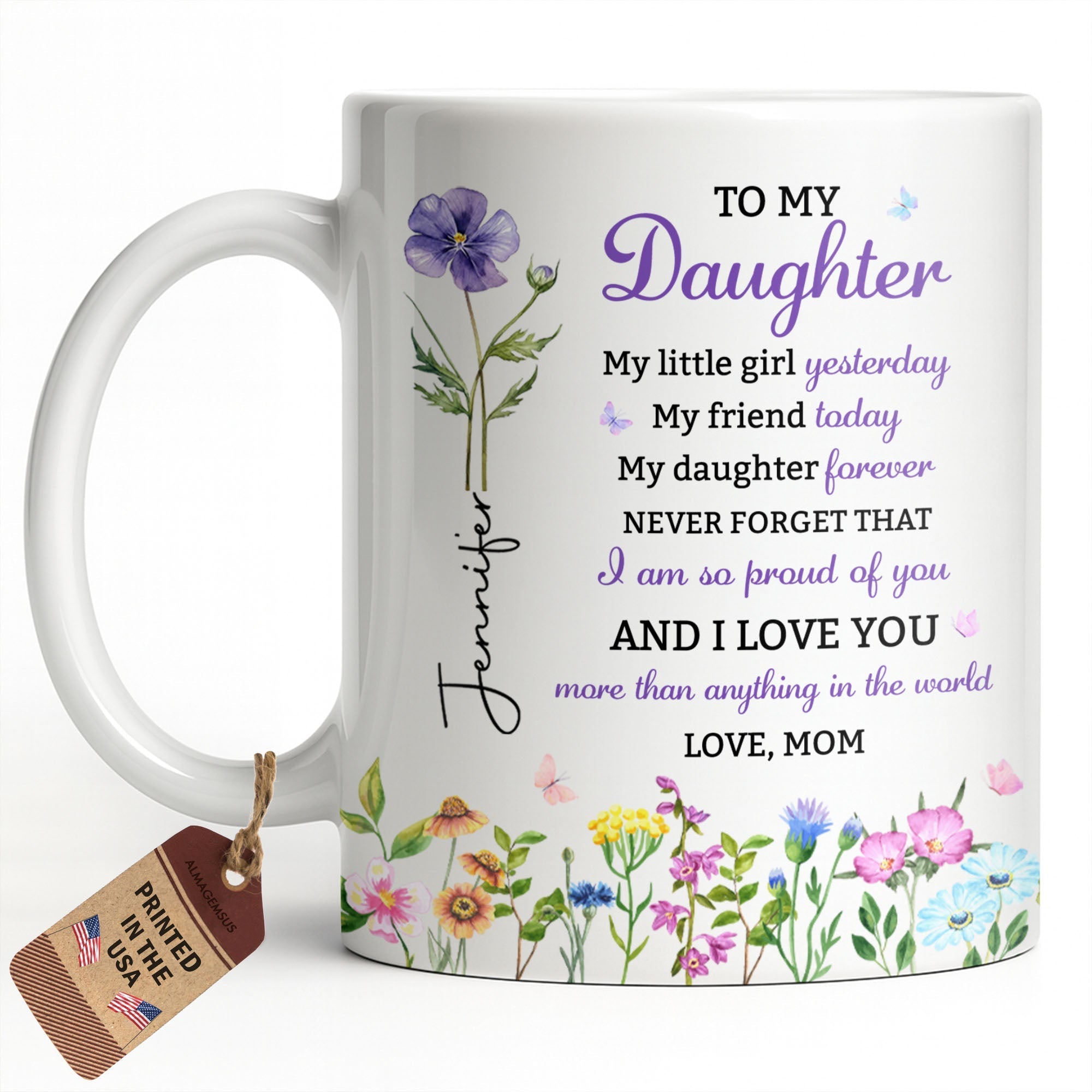 Personalized Floral Butterfly Coffee Mug Custom Gift for Daughter