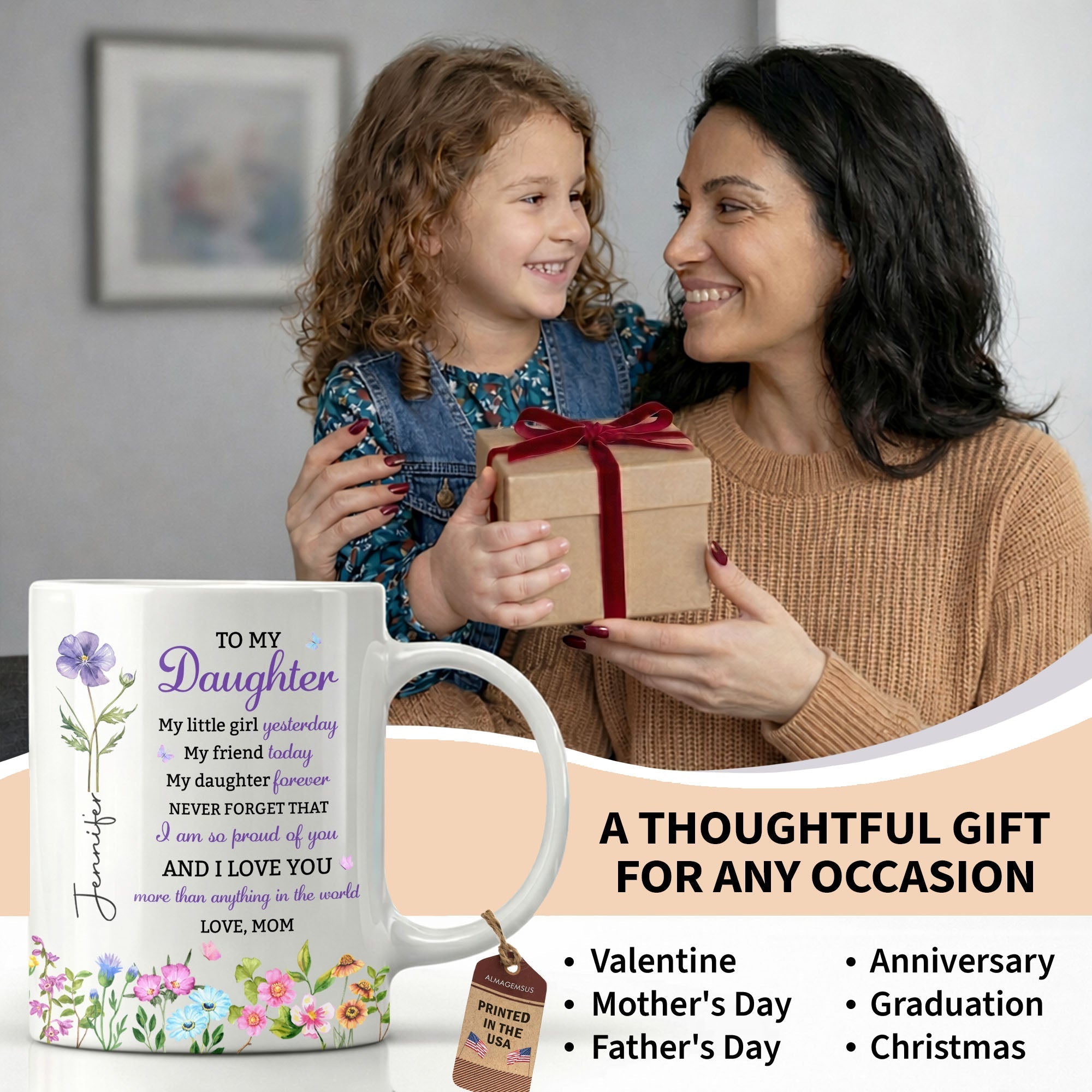 Personalized Floral Butterfly Coffee Mug Custom Gift for Daughter
