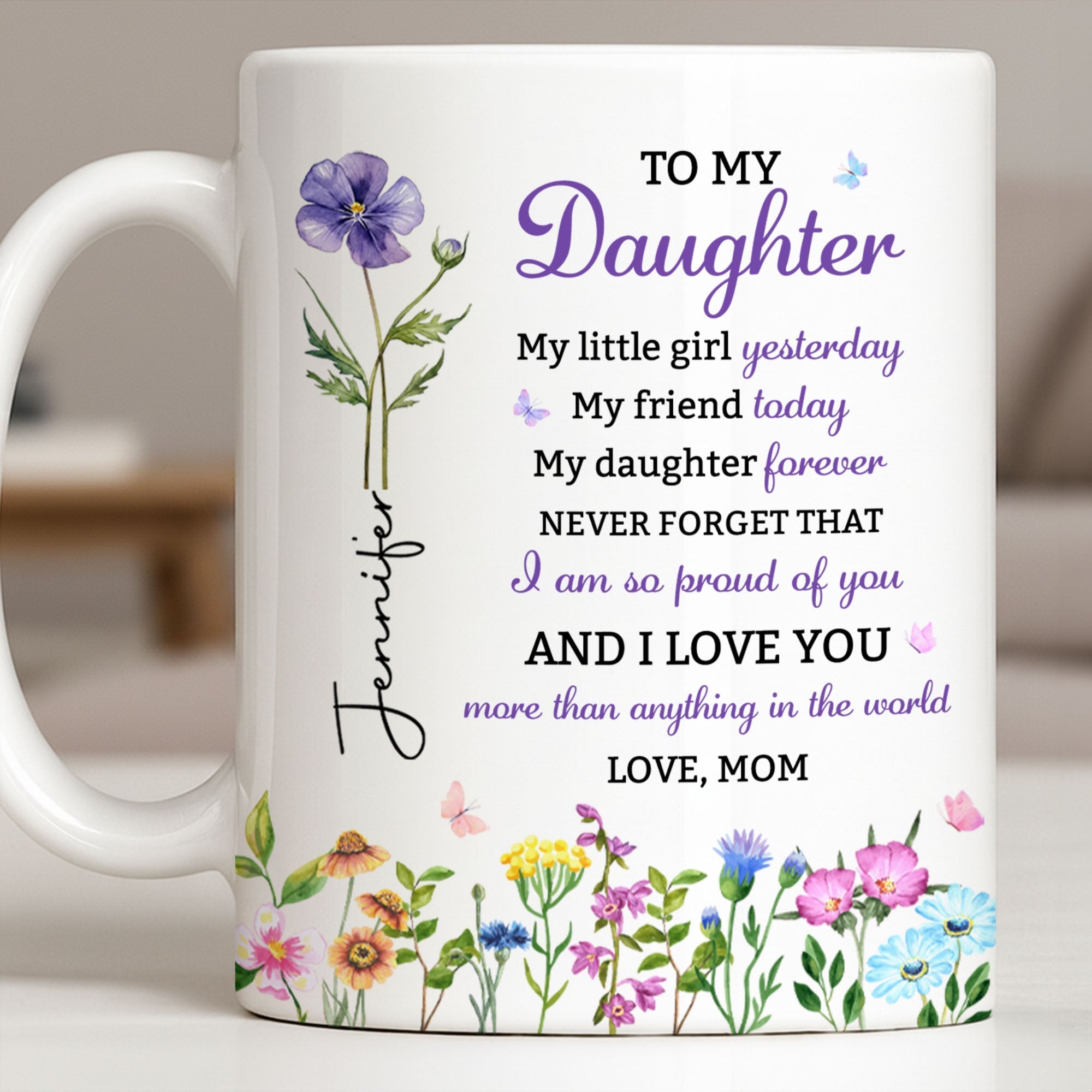 Personalized Floral Butterfly Coffee Mug Custom Gift for Daughter