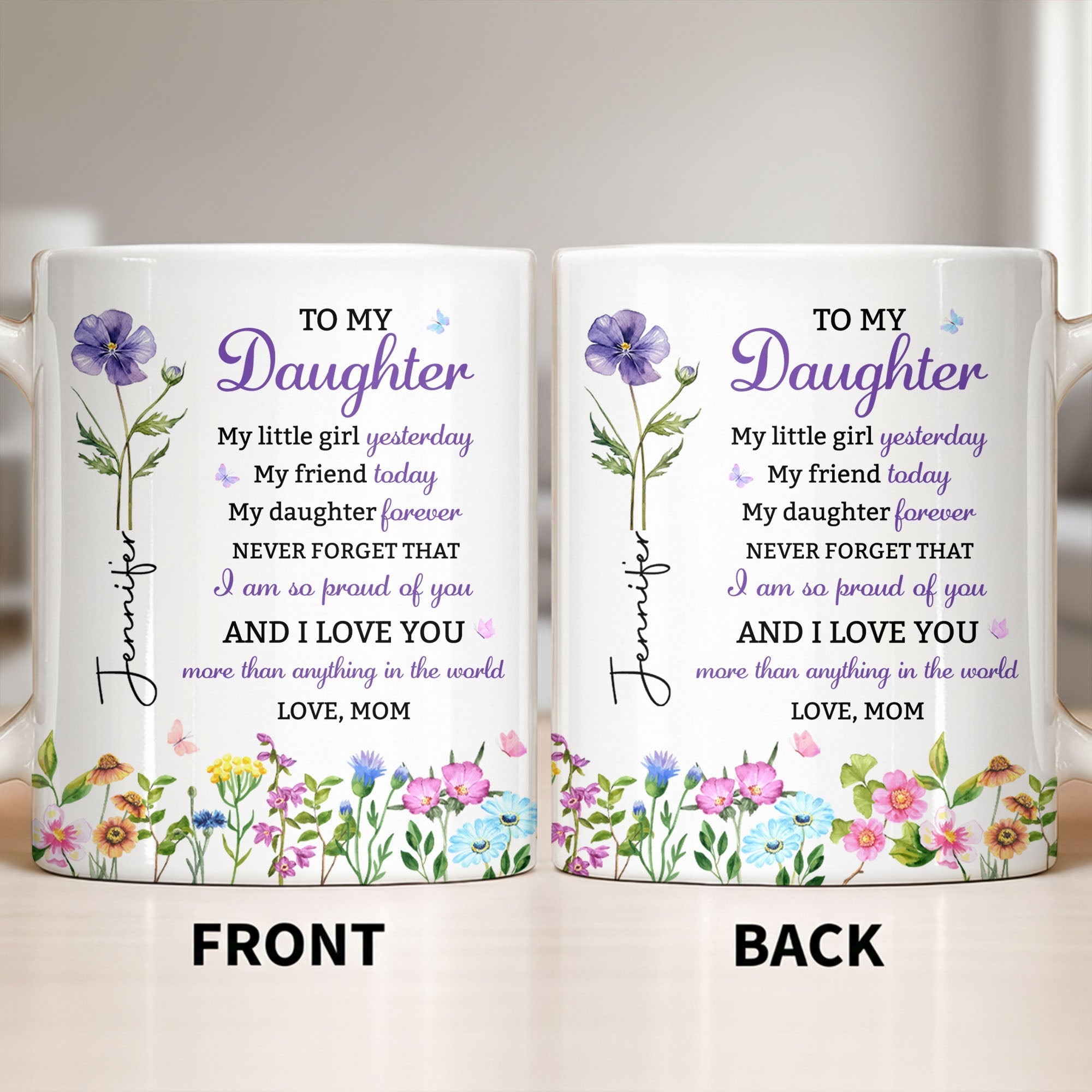 Personalized Floral Butterfly Coffee Mug Custom Gift for Daughter