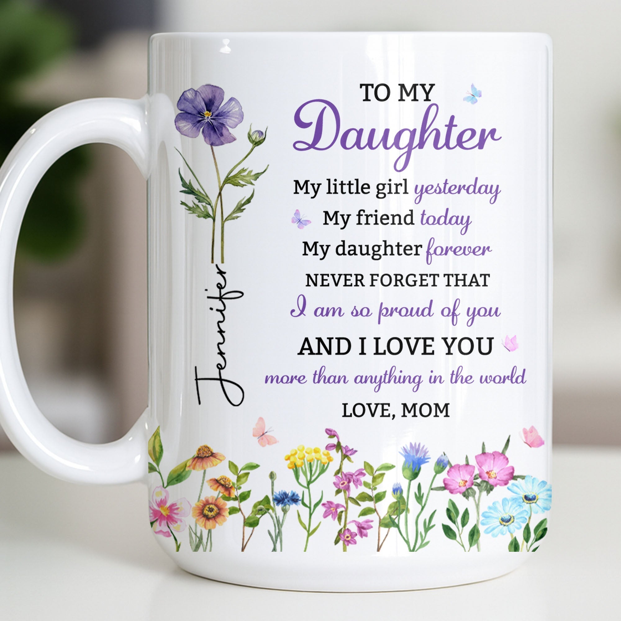 Personalized Floral Butterfly Coffee Mug Custom Gift for Daughter