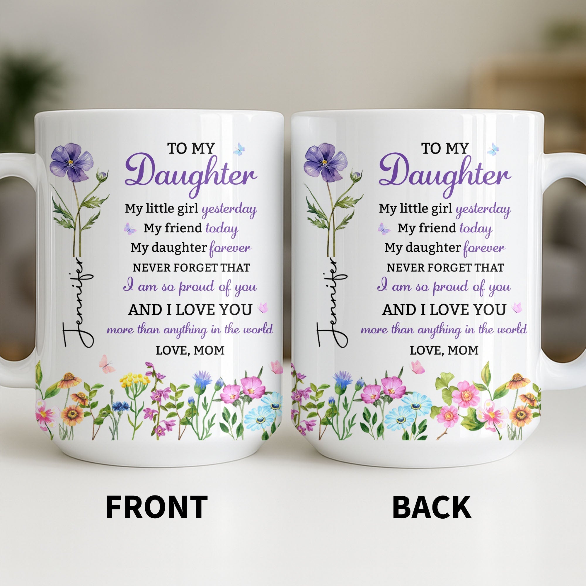 Personalized Floral Butterfly Coffee Mug Custom Gift for Daughter