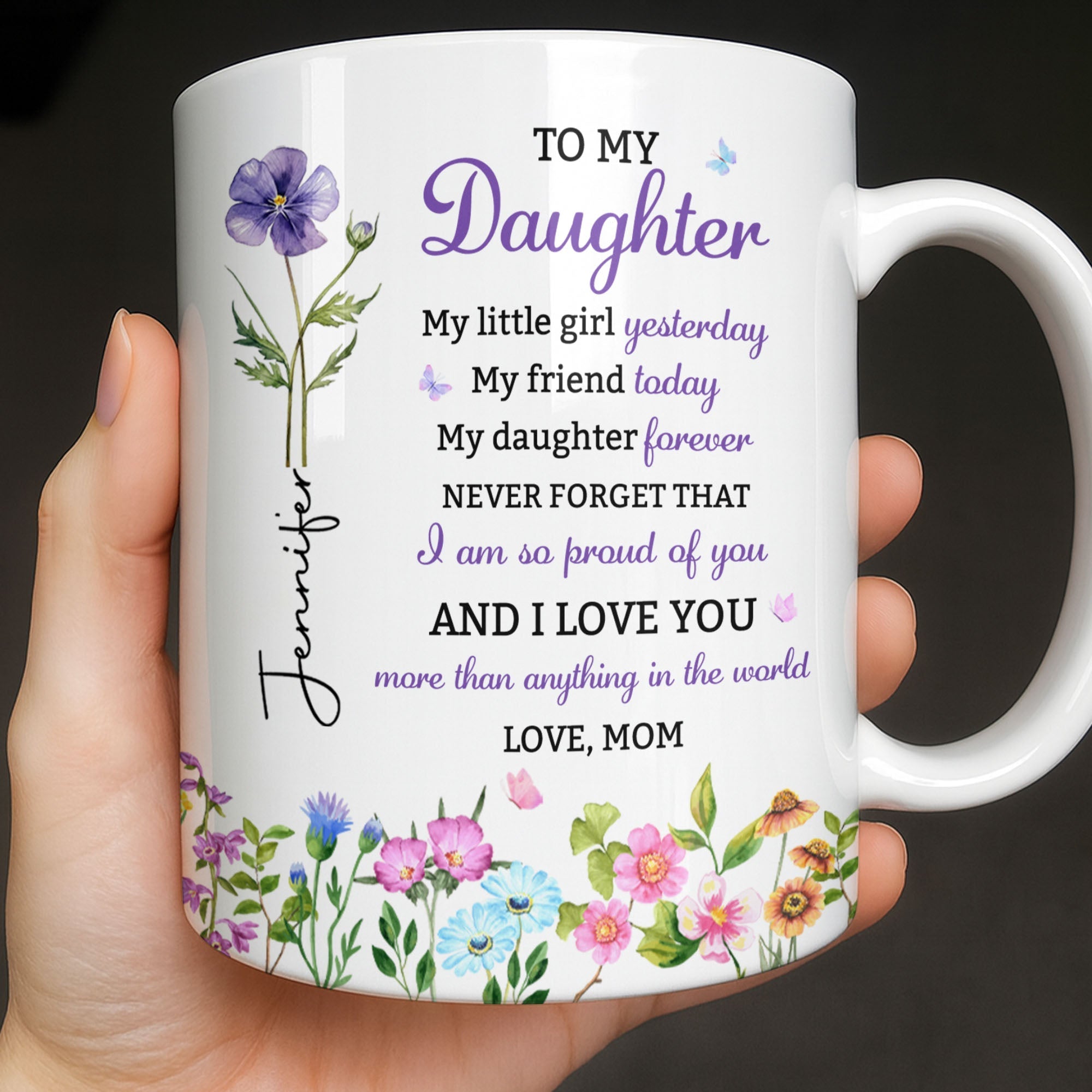 Personalized Floral Butterfly Coffee Mug Custom Gift for Daughter