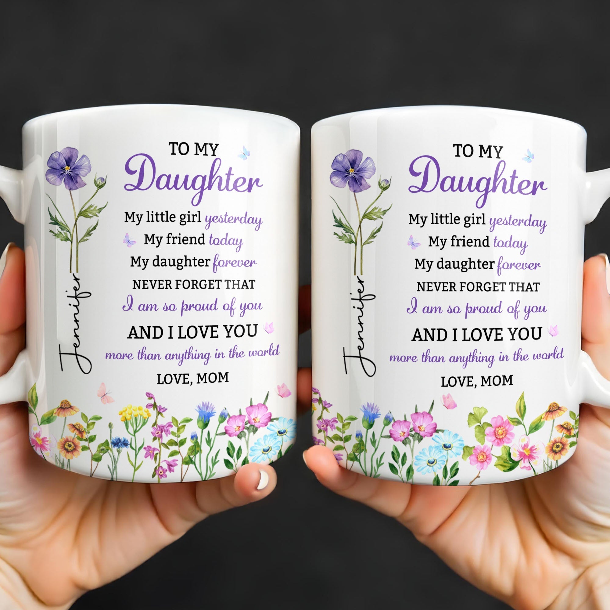 Personalized Floral Butterfly Coffee Mug Custom Gift for Daughter