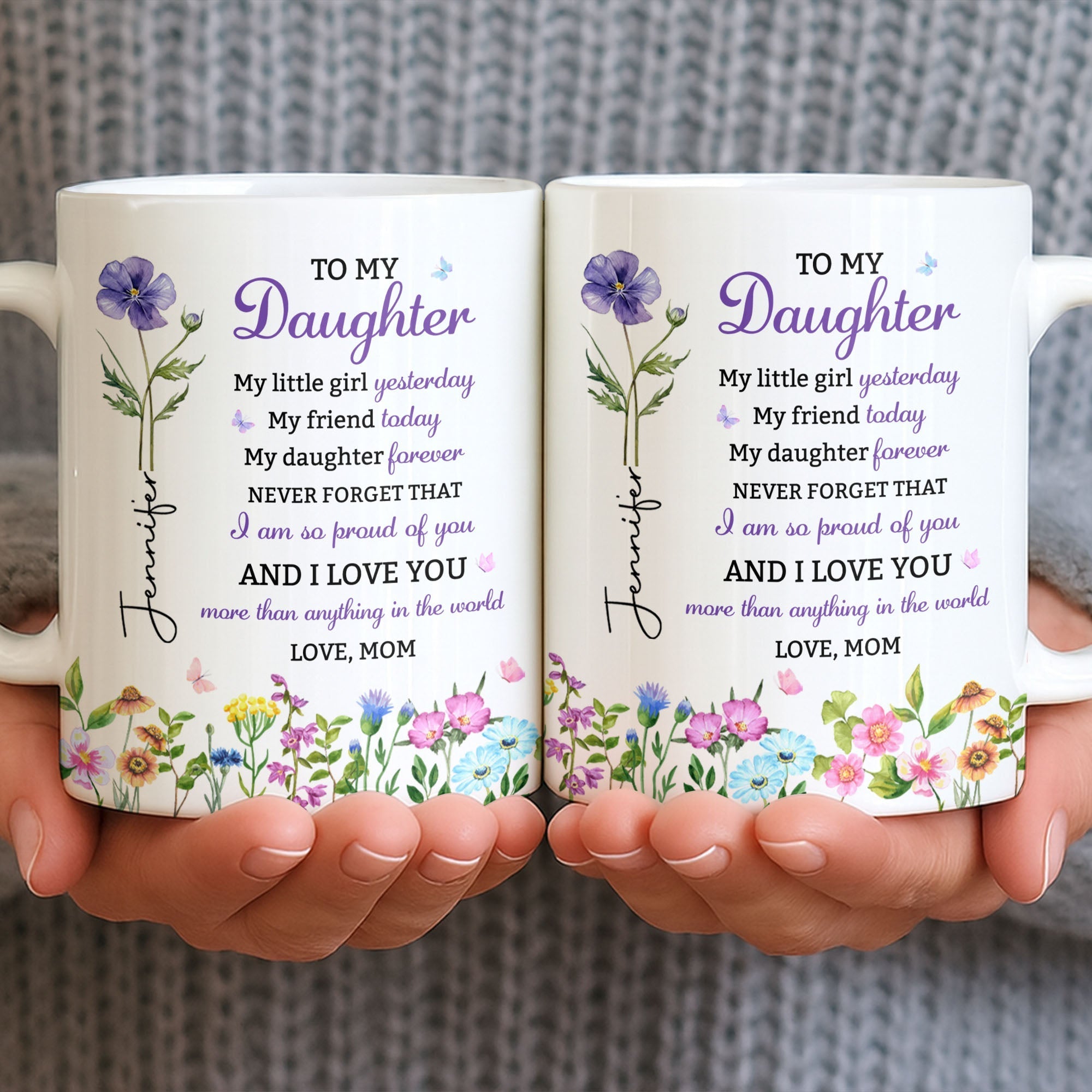 Personalized Floral Butterfly Coffee Mug Custom Gift for Daughter