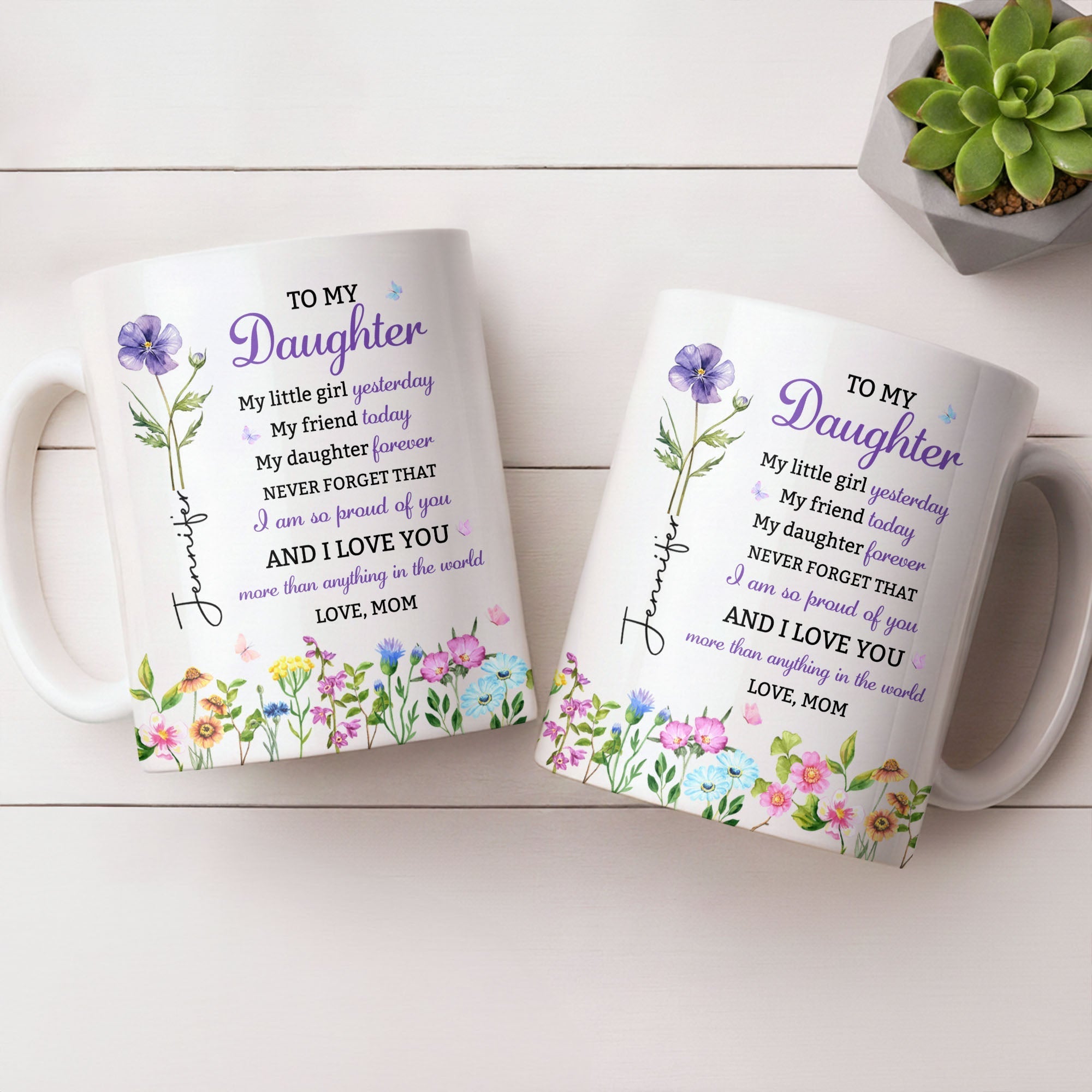Personalized Floral Butterfly Coffee Mug Custom Gift for Daughter