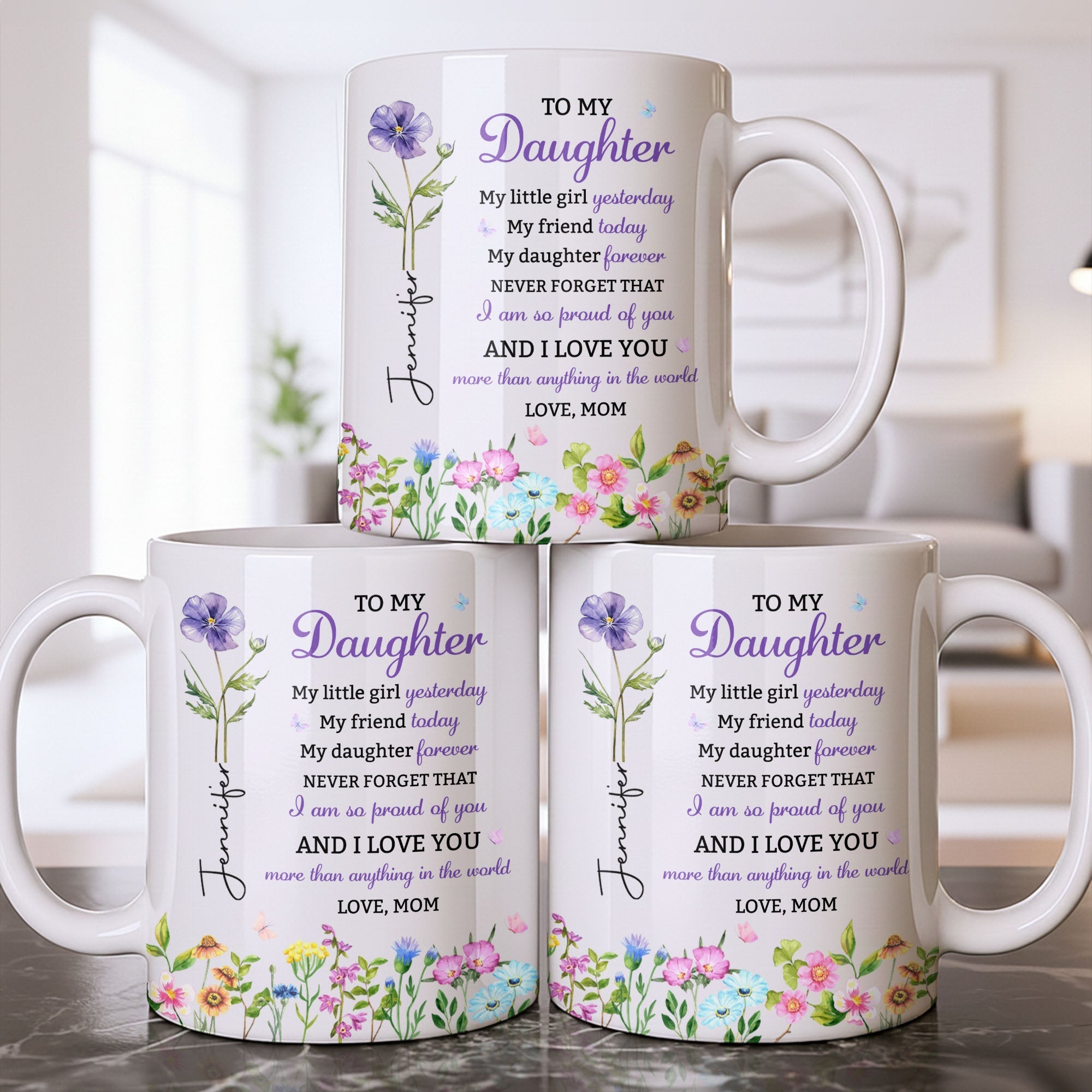 Personalized Floral Butterfly Coffee Mug Custom Gift for Daughter