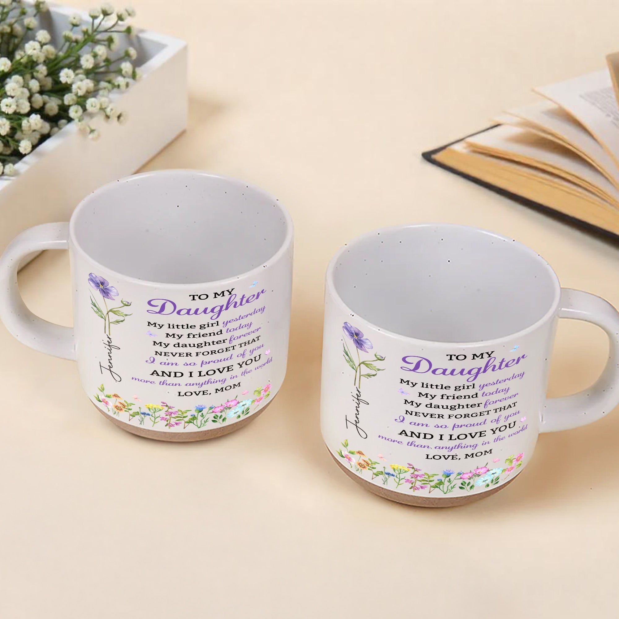 Personalized Pottery Mug Custom Name Floral Gift for Daughter