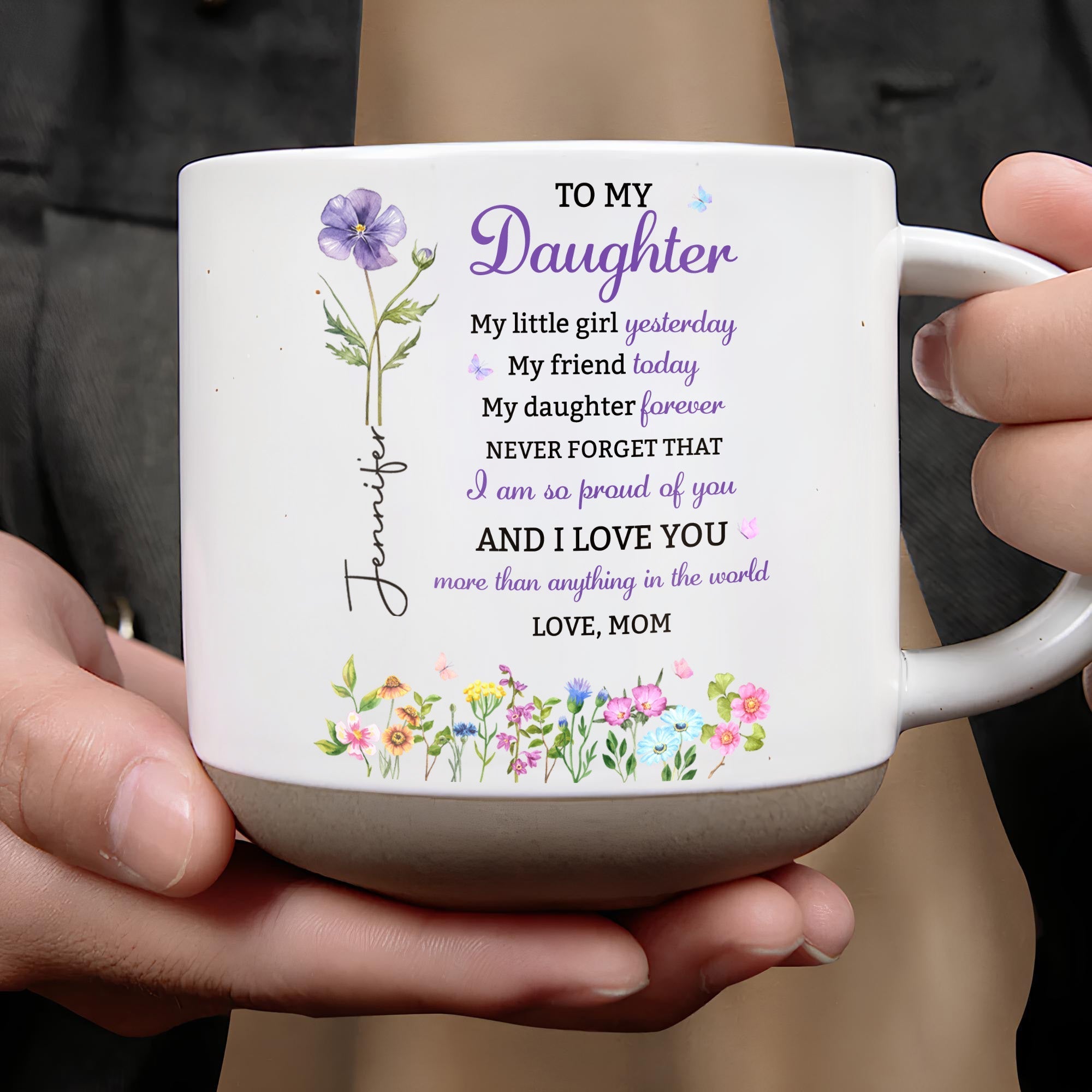 Personalized Pottery Mug Custom Name Floral Gift for Daughter