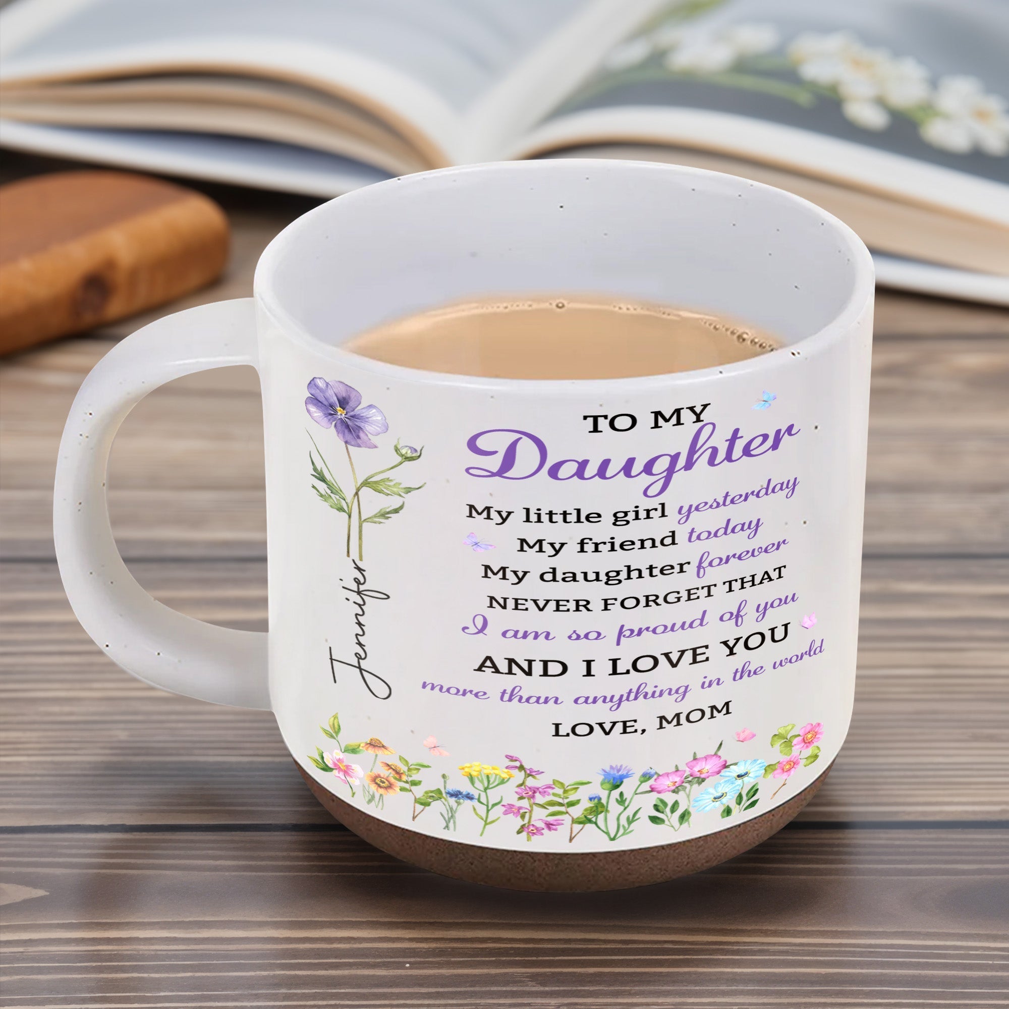 Personalized Pottery Mug Custom Name Floral Gift for Daughter