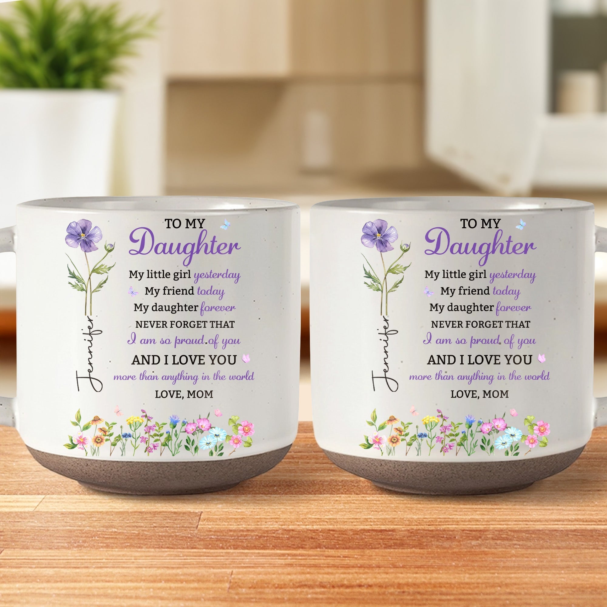 Personalized Pottery Mug Custom Name Floral Gift for Daughter