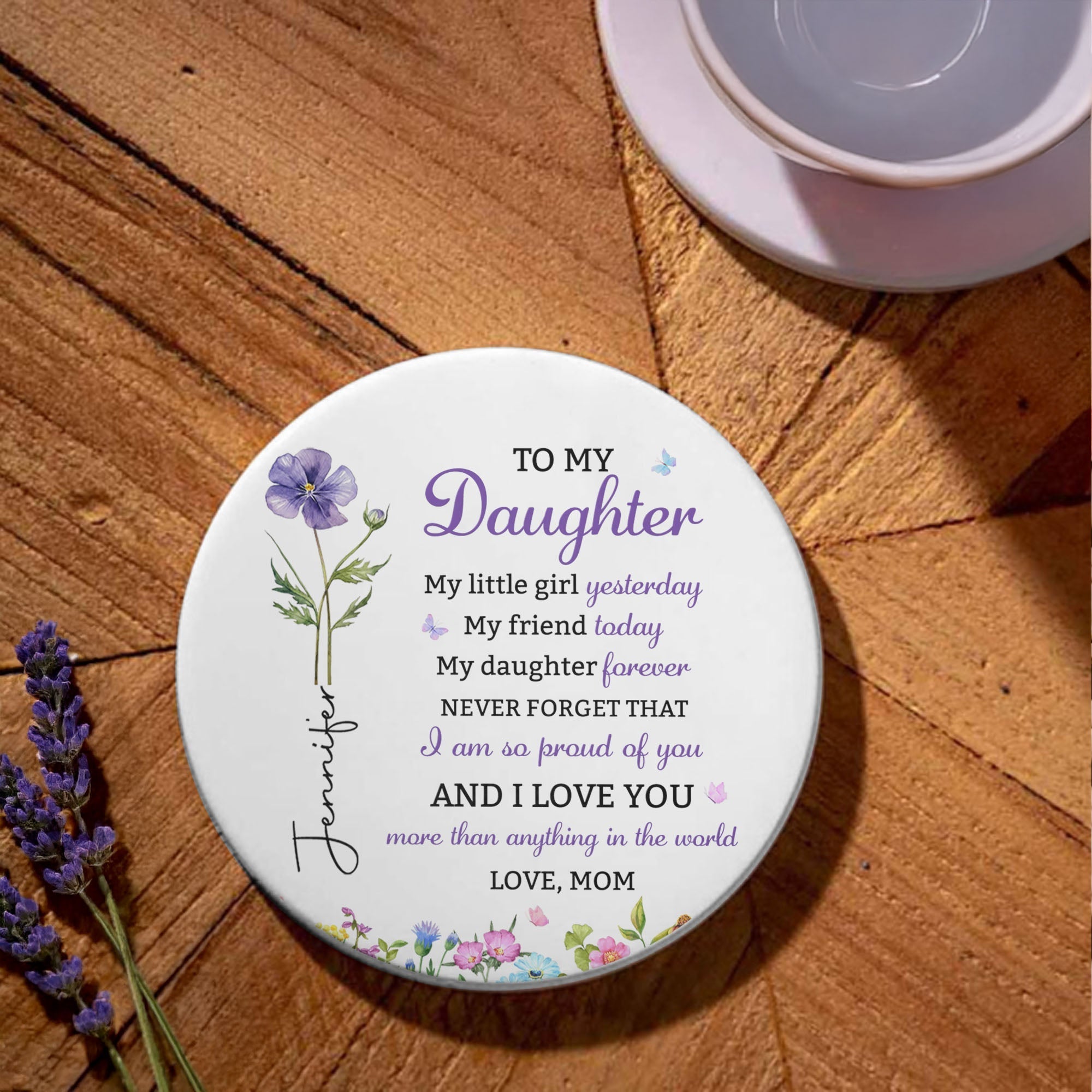 Personalized Birth Flower Coaster Custom Gift for Daughter